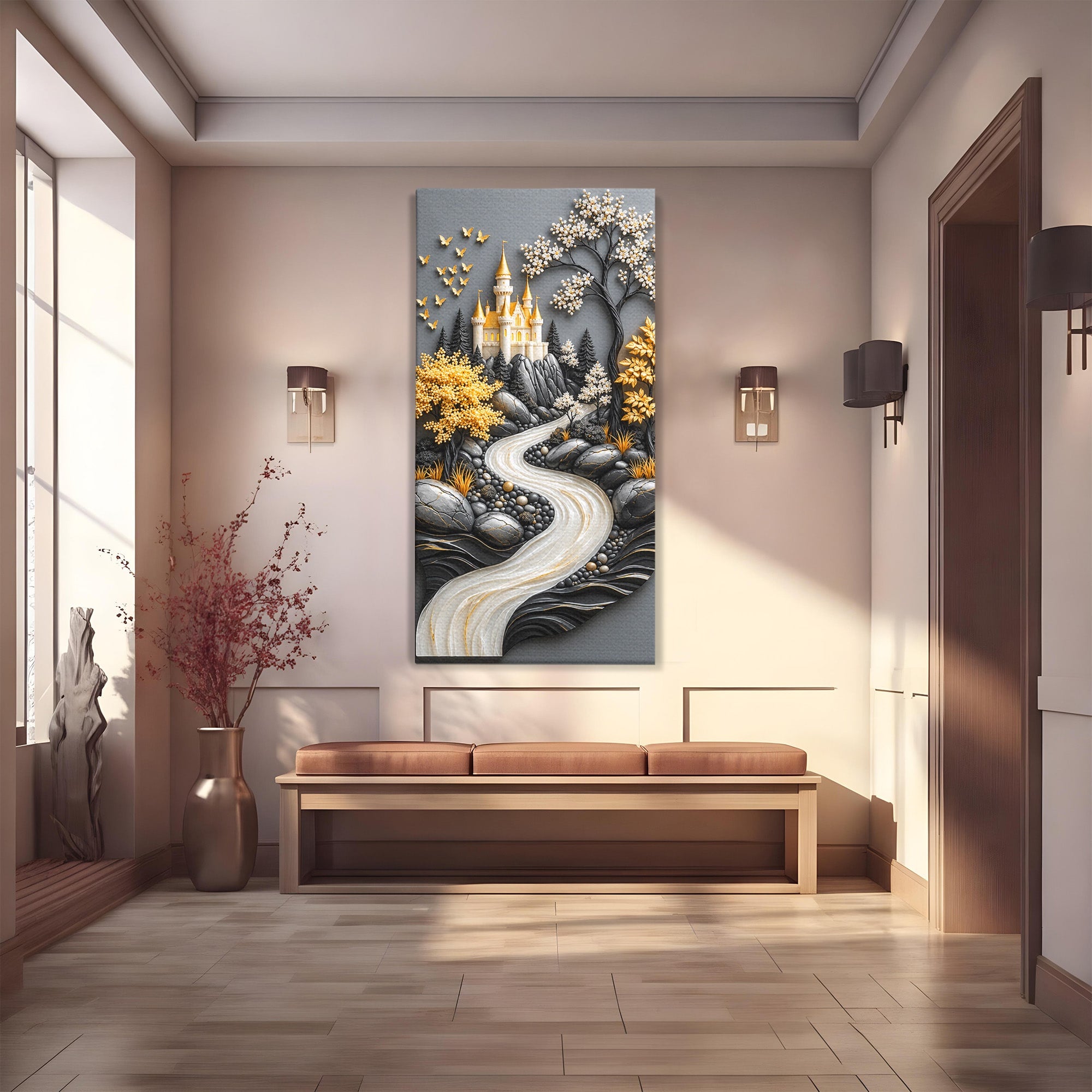 Tablou Canvas Premium LuxCanva® U1178, Castelul Fermecat, Peisaj, Rau, Natura, Castel, Living, Culori Vibrante