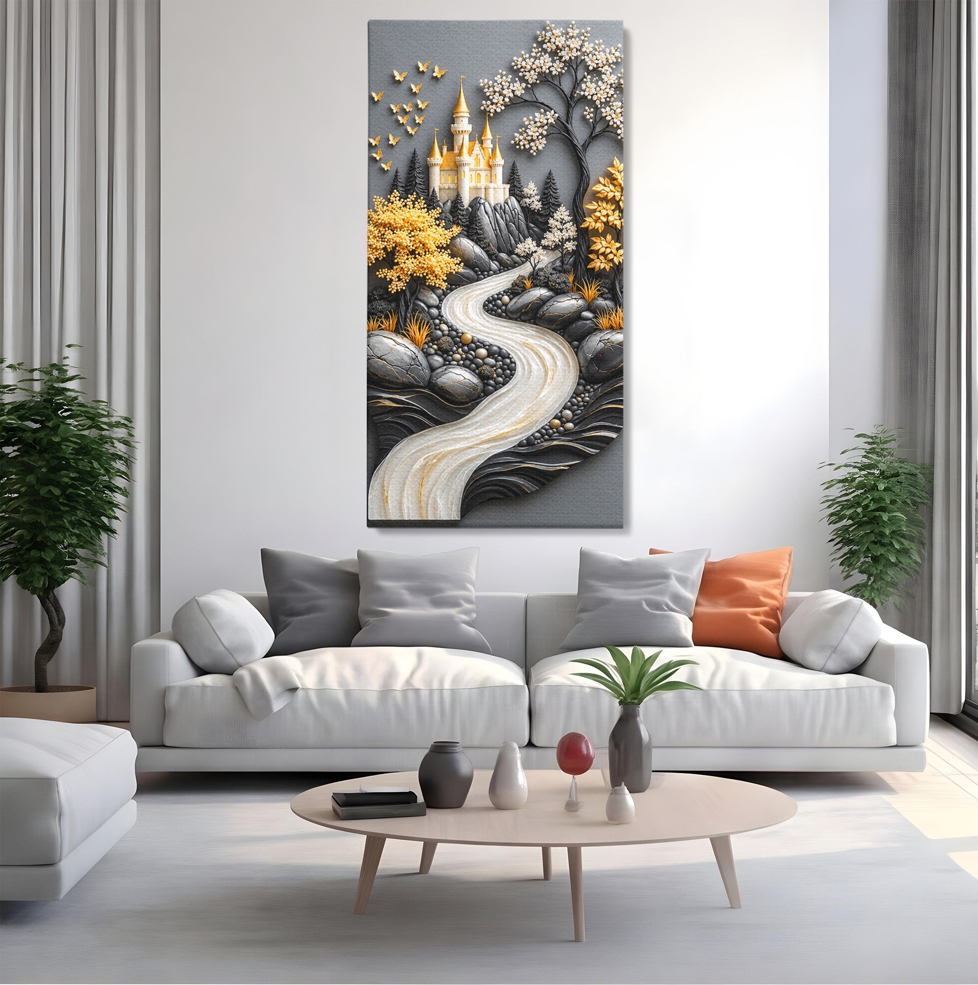 Tablou Canvas Premium LuxCanva® U1178, Castelul Fermecat, Peisaj, Rau, Natura, Castel, Living, Culori Vibrante