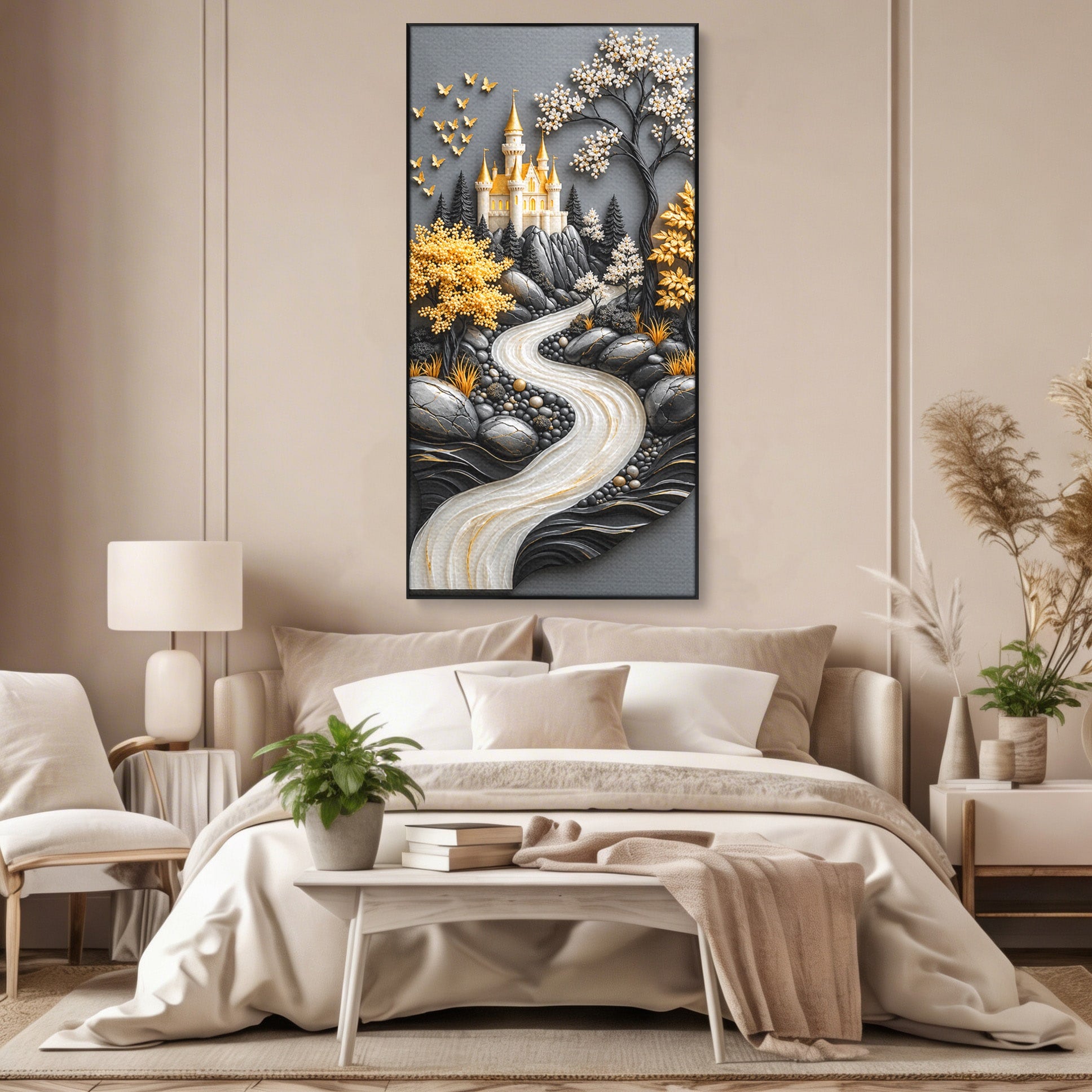 Tablou Canvas Premium LuxCanva® U1178, Castelul Fermecat, Peisaj, Rau, Natura, Castel, Living, Culori Vibrante