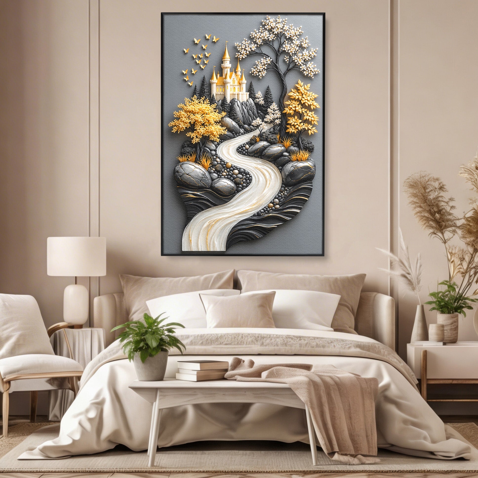 Tablou Canvas Premium LuxCanva® U1178, Castelul Fermecat, Peisaj, Rau, Natura, Castel, Living, Culori Vibrante