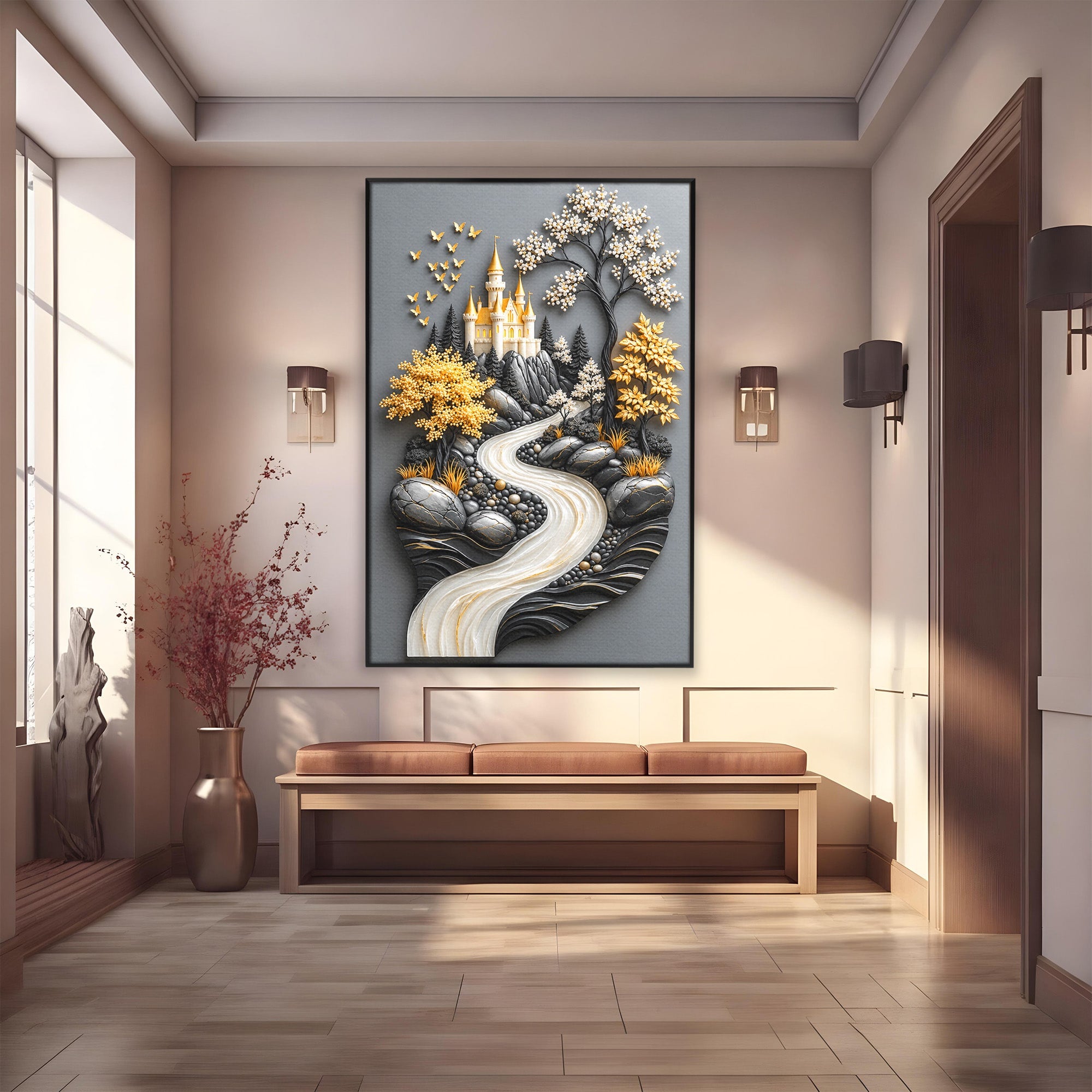 Tablou Canvas Premium LuxCanva® U1178, Castelul Fermecat, Peisaj, Rau, Natura, Castel, Living, Culori Vibrante