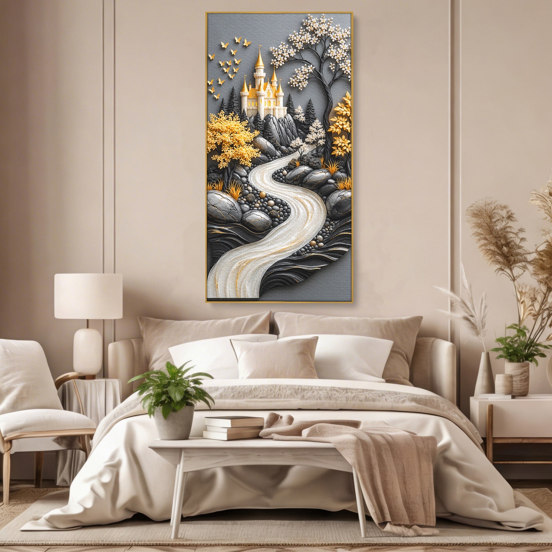 Tablou Canvas Premium LuxCanva® U1178, Castelul Fermecat, Peisaj, Rau, Natura, Castel, Living, Culori Vibrante
