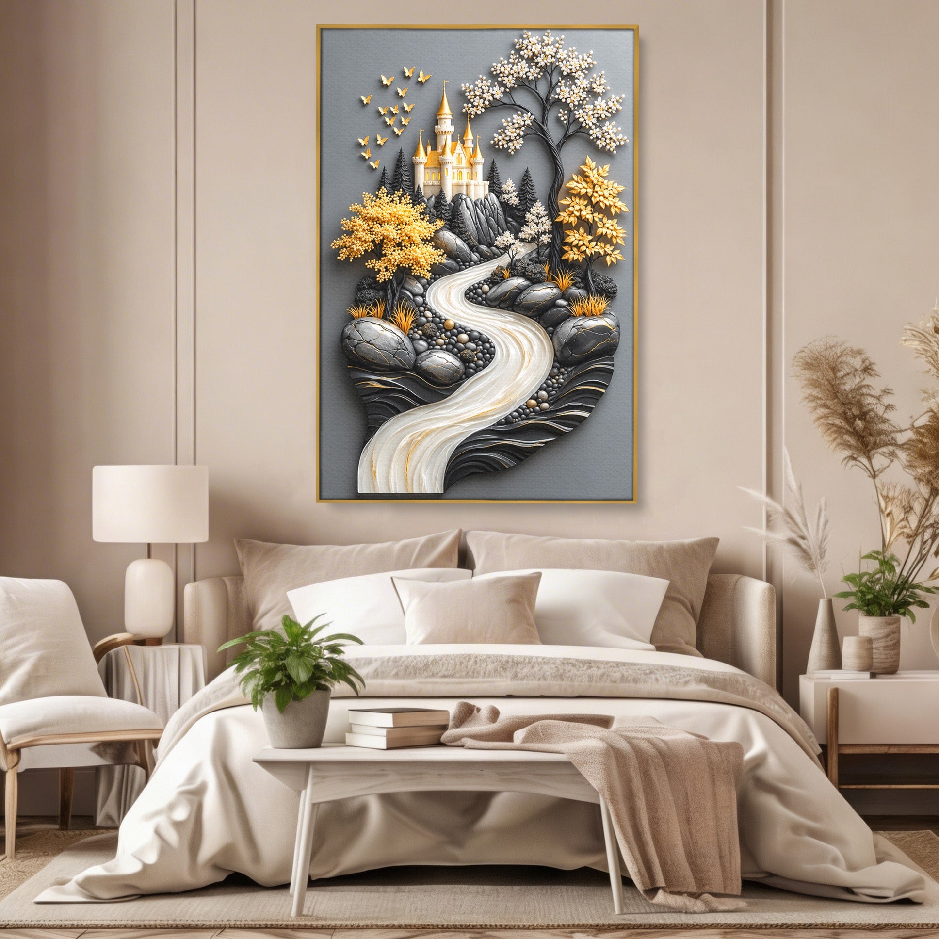 Tablou Canvas Premium LuxCanva® U1178, Castelul Fermecat, Peisaj, Rau, Natura, Castel, Living, Culori Vibrante