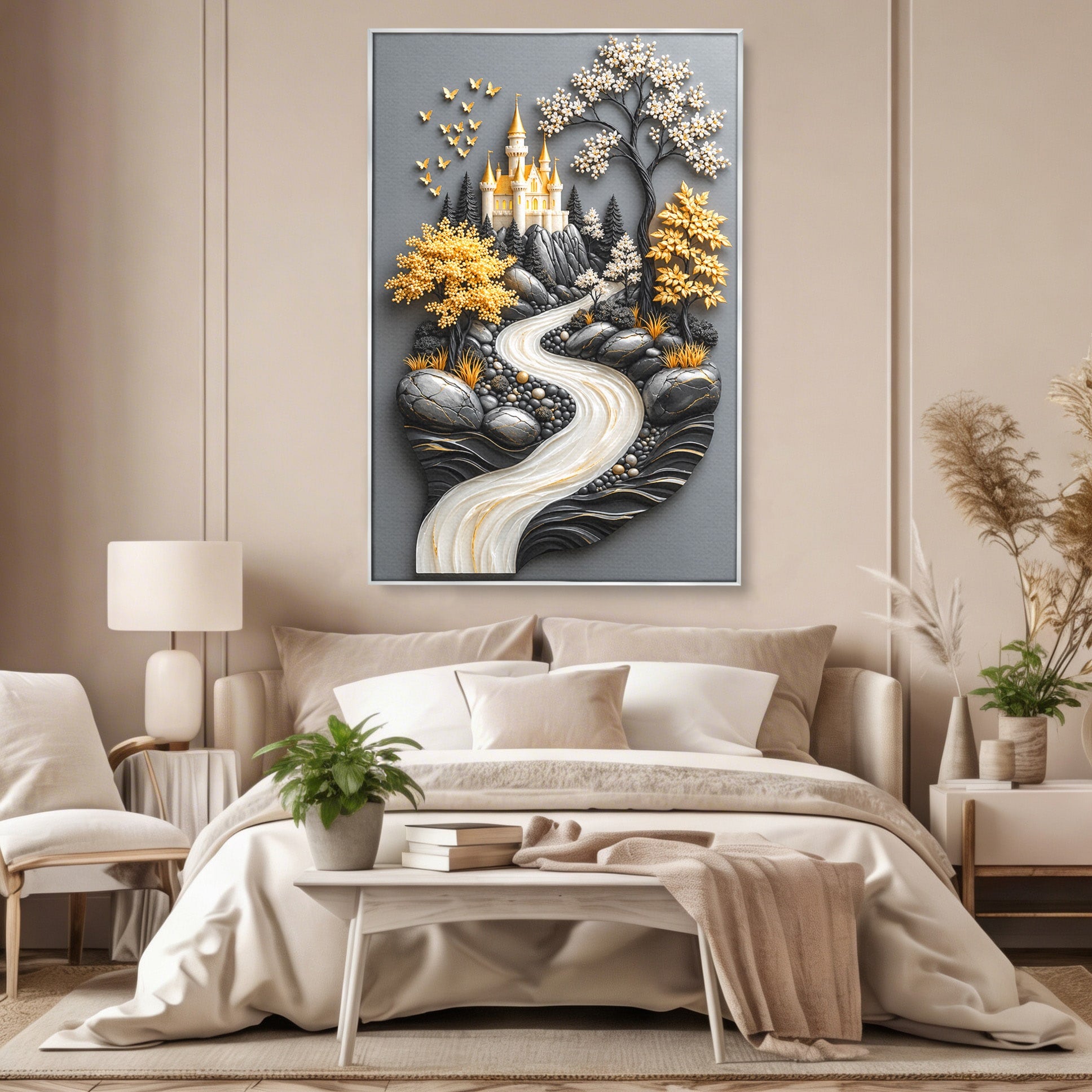 Tablou Canvas Premium LuxCanva® U1178, Castelul Fermecat, Peisaj, Rau, Natura, Castel, Living, Culori Vibrante