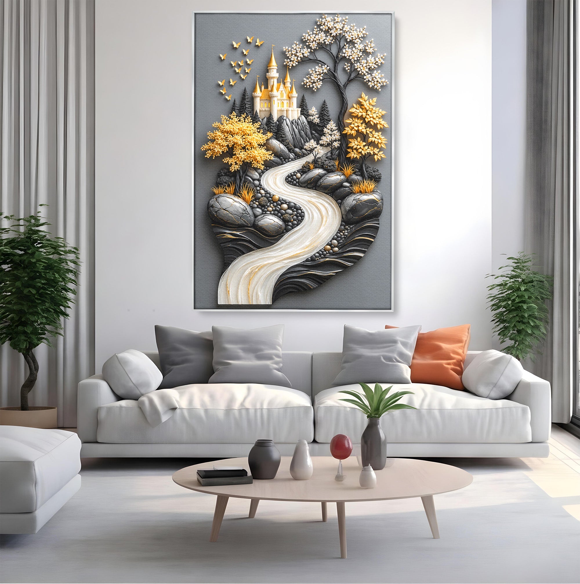 Tablou Canvas Premium LuxCanva® U1178, Castelul Fermecat, Peisaj, Rau, Natura, Castel, Living, Culori Vibrante