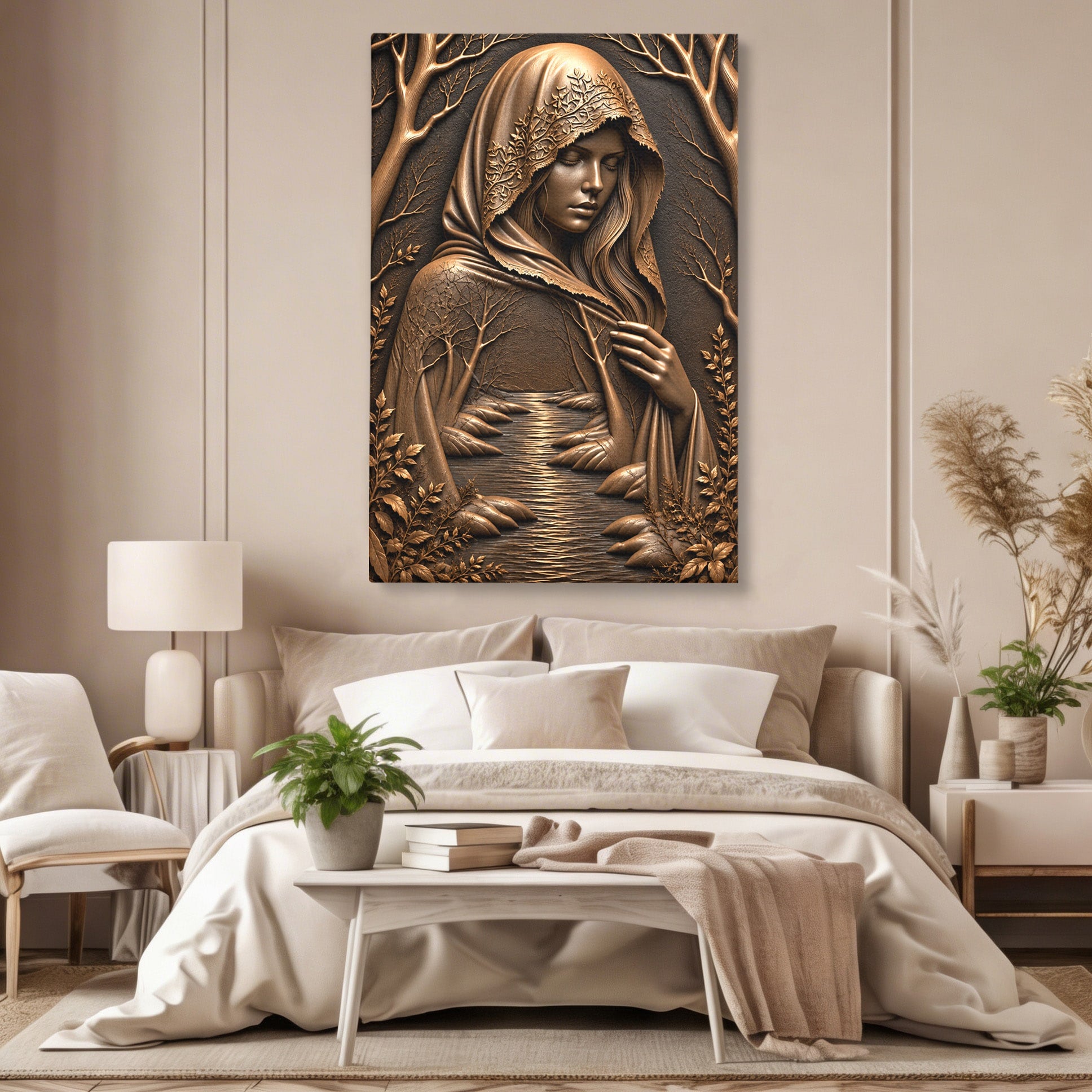 Tablou Canvas Premium LuxCanva® U1179, Femeie Mistica In Natura, Padure, Rau, Femeie, Mistic, Natura, Living, Dormitor, Culori Vibrante