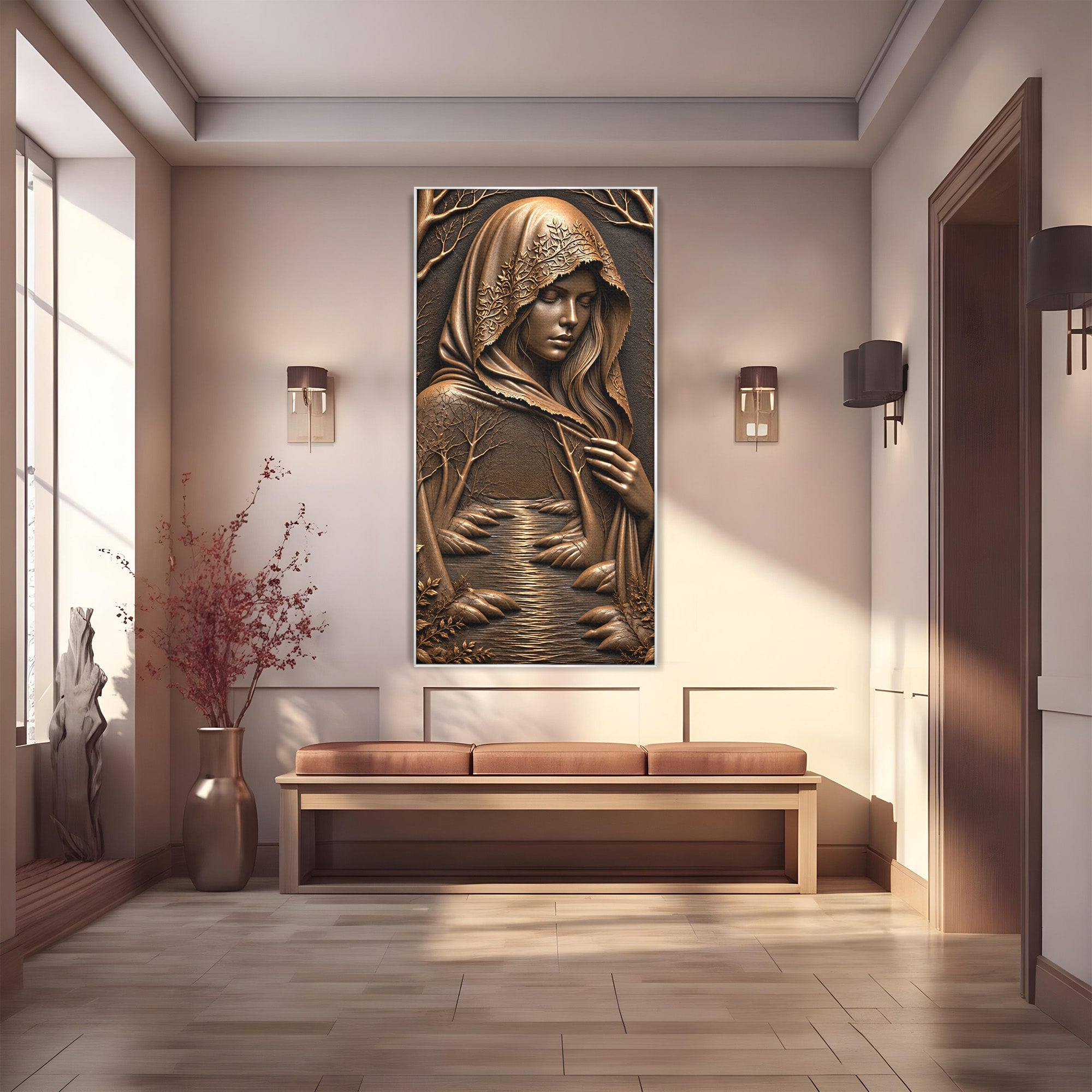 Tablou Canvas Premium LuxCanva® U1179, Femeie Mistica In Natura, Padure, Rau, Femeie, Mistic, Natura, Living, Dormitor, Culori Vibrante
