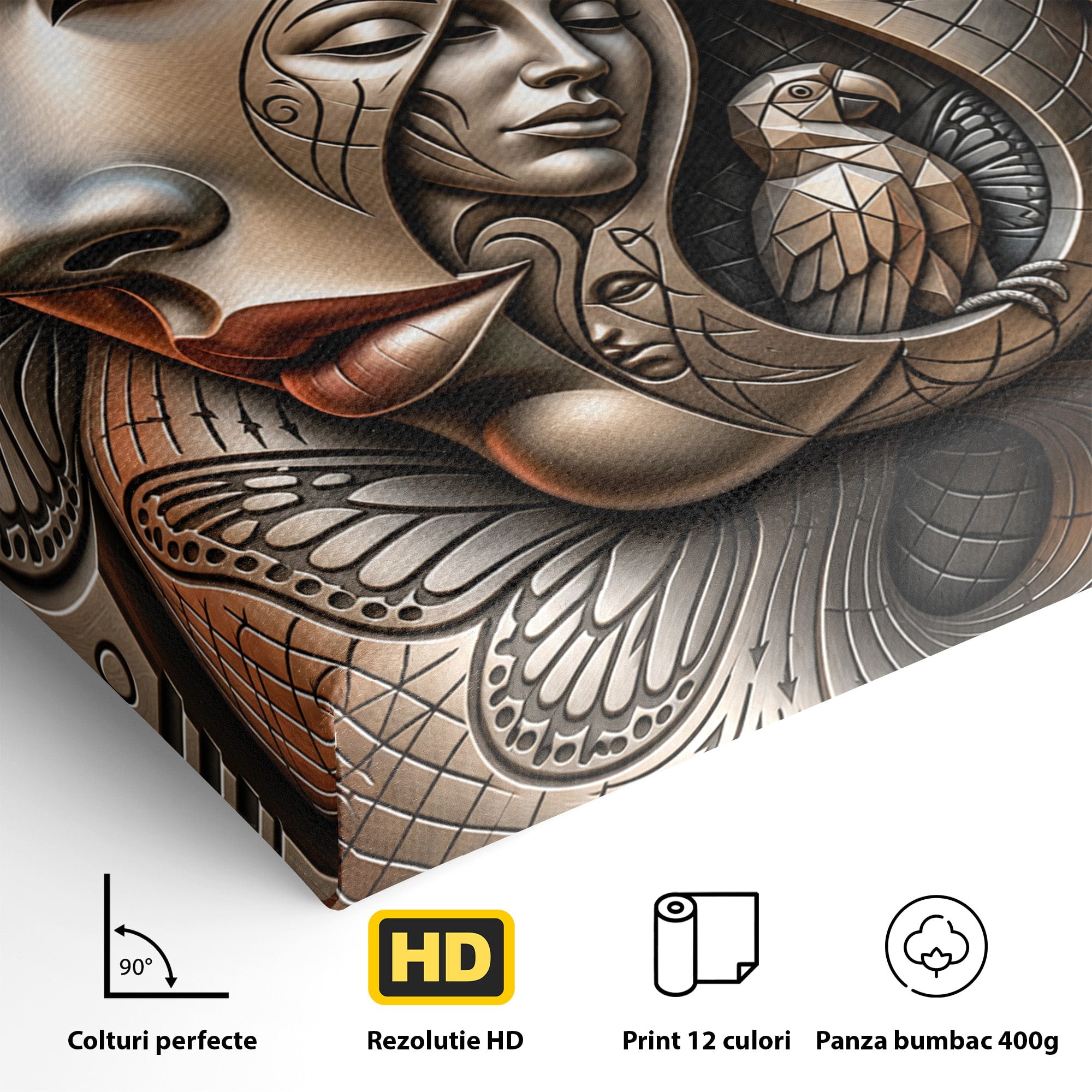 Tablou Canvas Premium LuxCanva® U1180, Chipuri Si Papagali, Abstract, Arta, Chipuri, Papagali, Living, Culori Vibrante