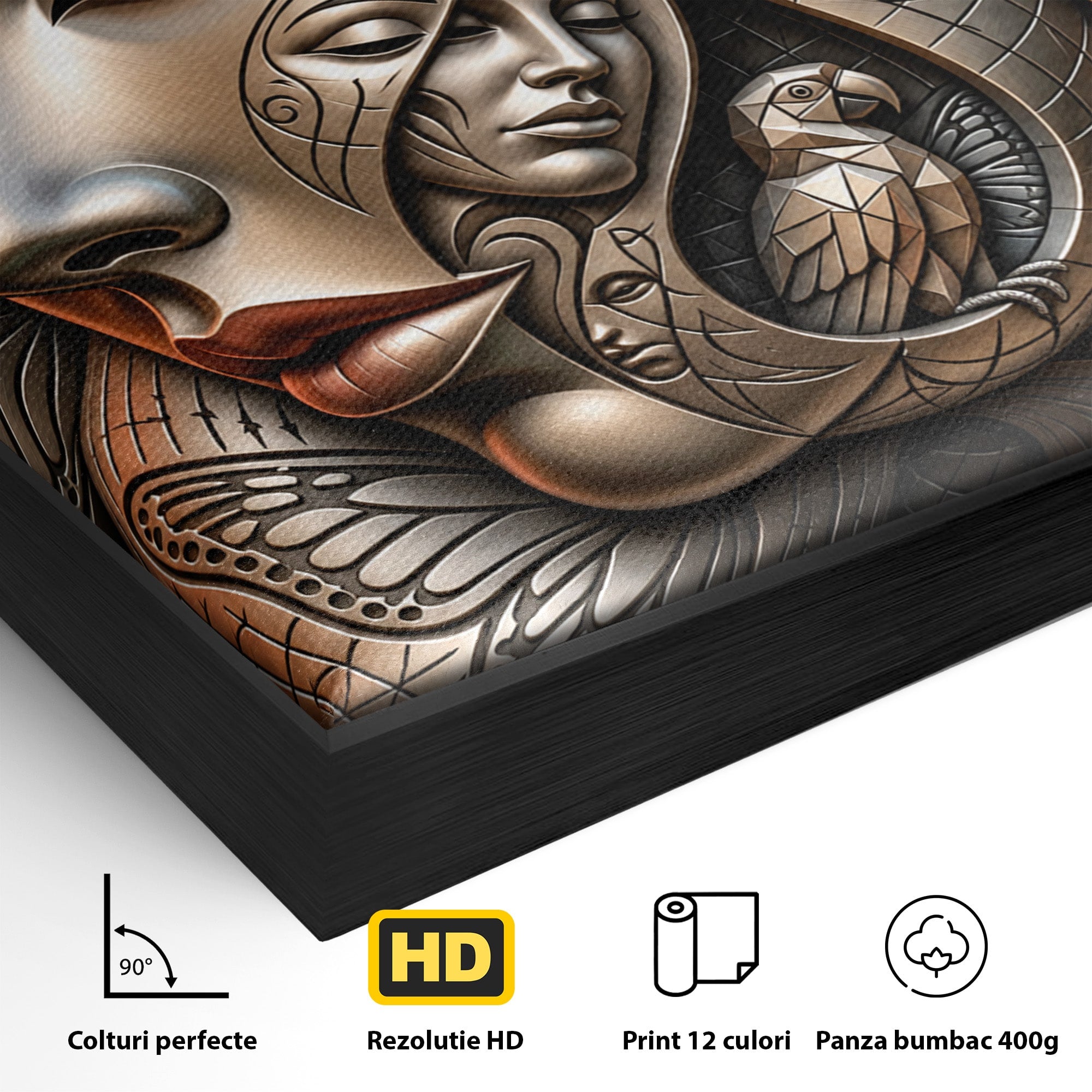 Tablou Canvas Premium LuxCanva® U1180, Chipuri Si Papagali, Abstract, Arta, Chipuri, Papagali, Living, Culori Vibrante