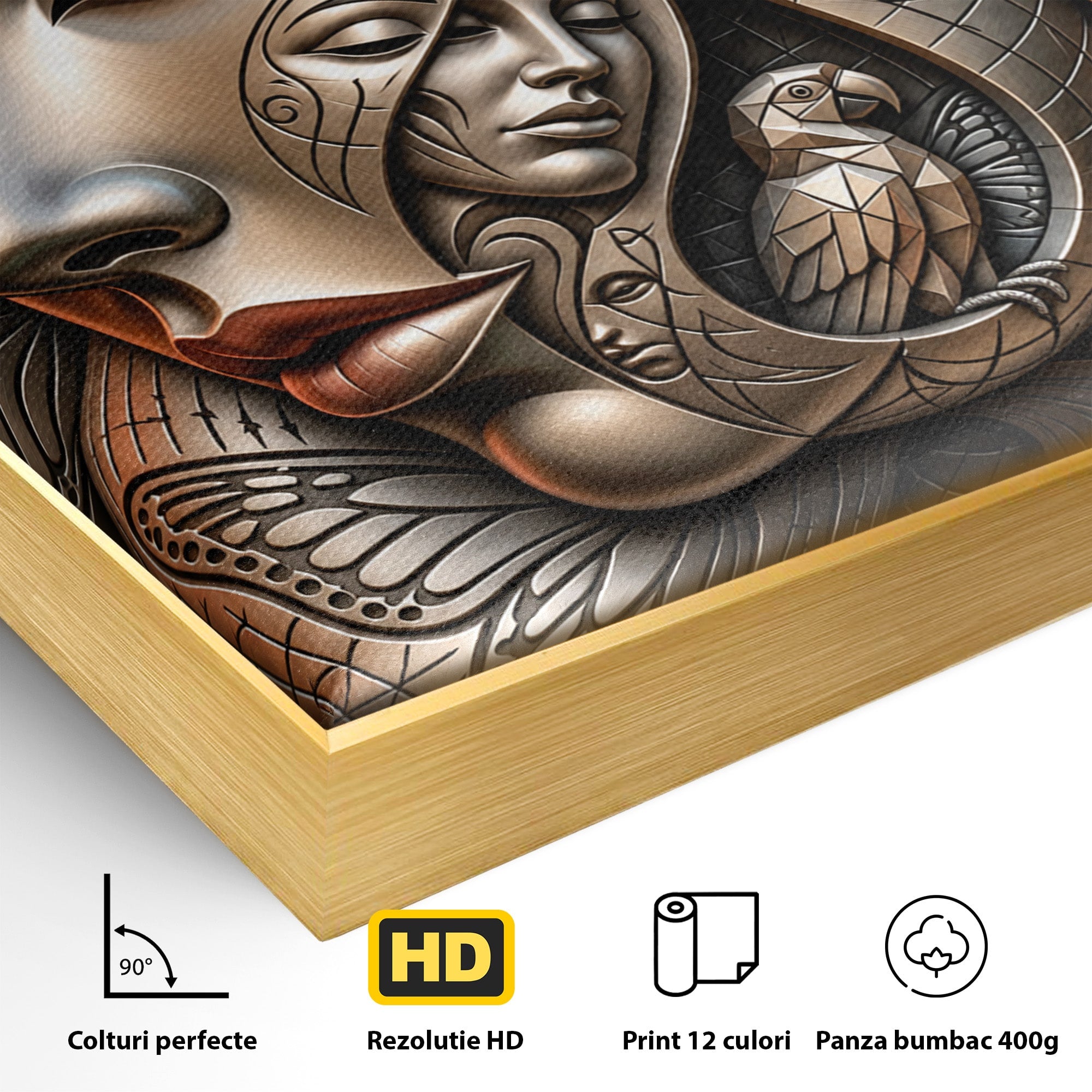 Tablou Canvas Premium LuxCanva® U1180, Chipuri Si Papagali, Abstract, Arta, Chipuri, Papagali, Living, Culori Vibrante