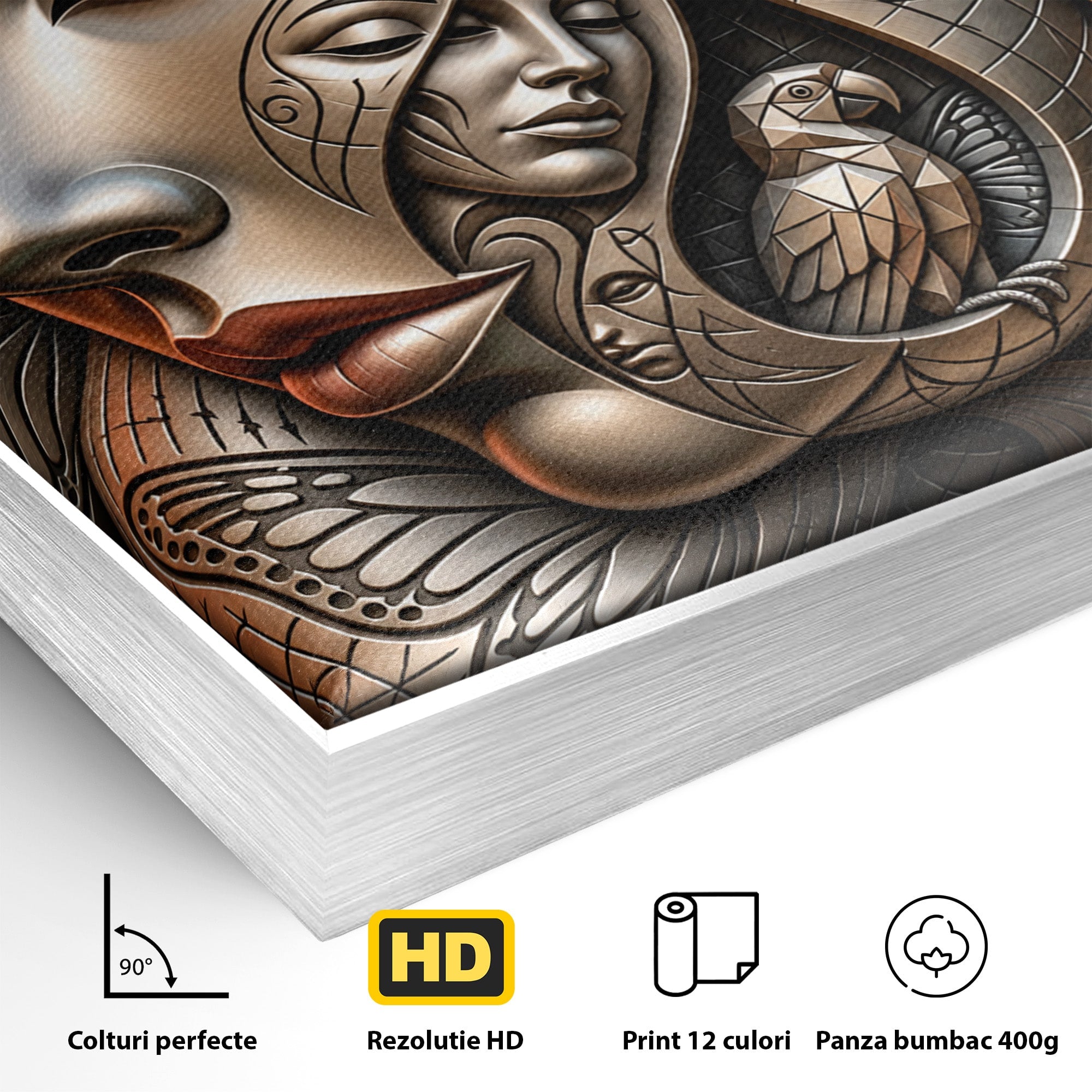 Tablou Canvas Premium LuxCanva® U1180, Chipuri Si Papagali, Abstract, Arta, Chipuri, Papagali, Living, Culori Vibrante