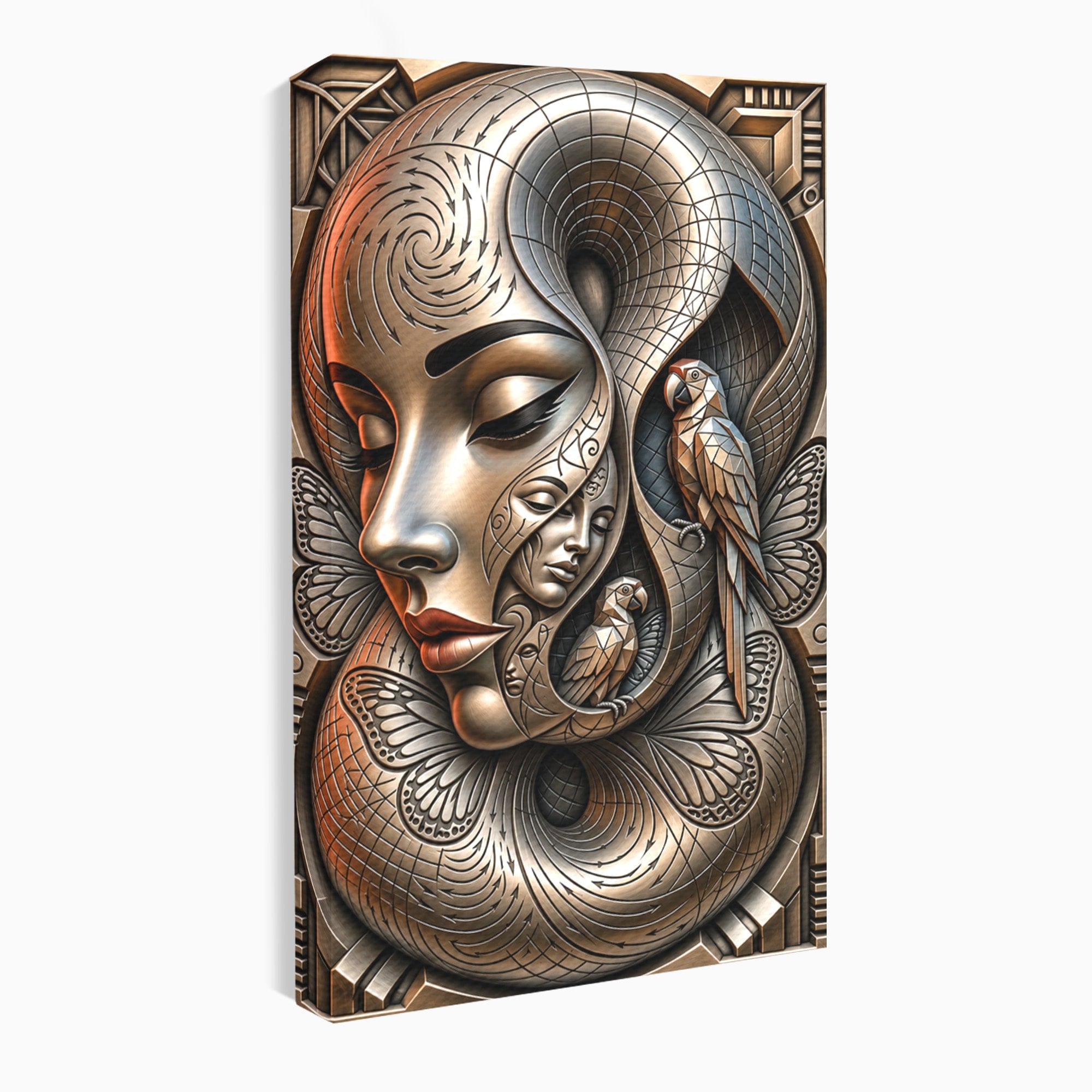 Tablou Canvas Premium LuxCanva® U1180, Chipuri Si Papagali, Abstract, Arta, Chipuri, Papagali, Living, Culori Vibrante