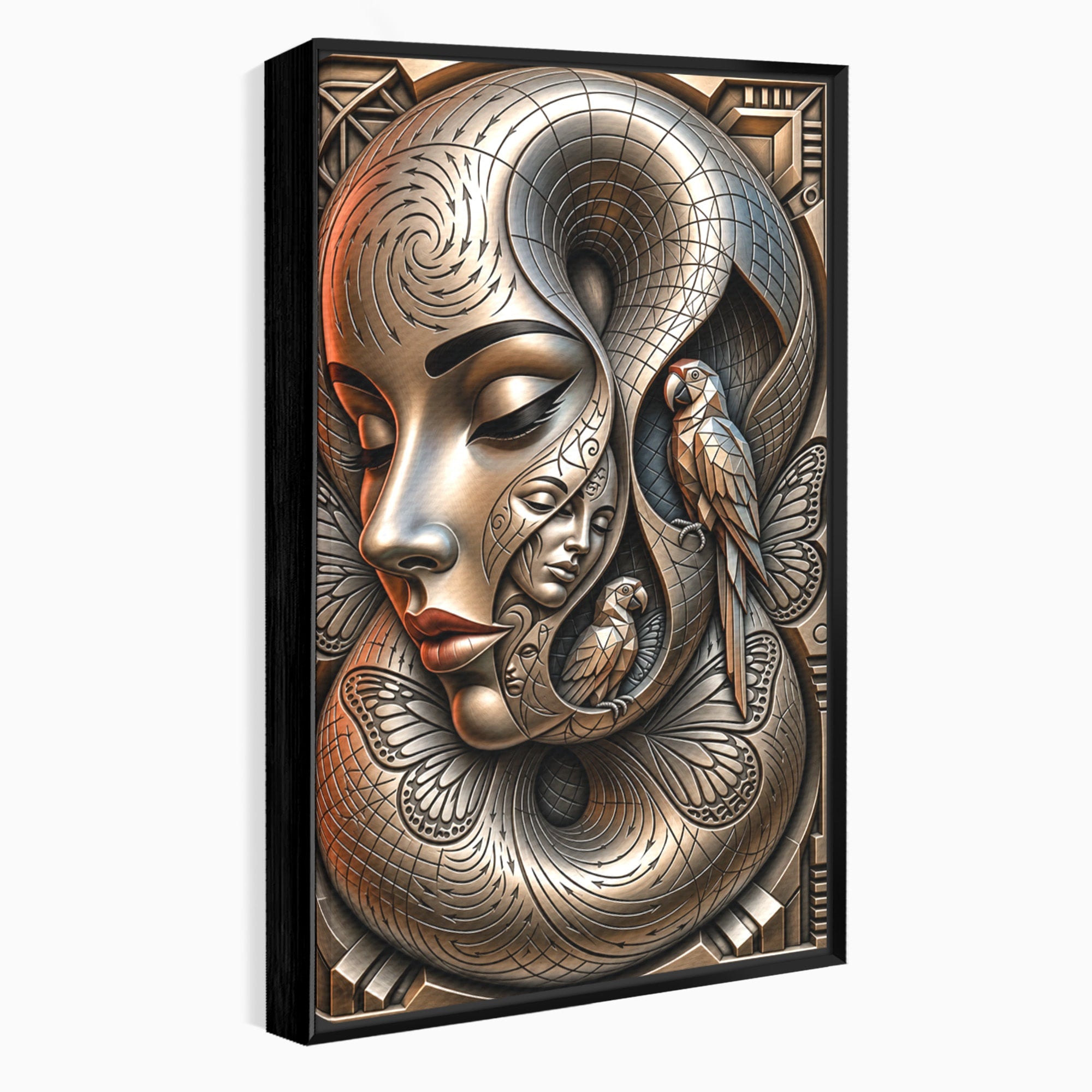 Tablou Canvas Premium LuxCanva® U1180, Chipuri Si Papagali, Abstract, Arta, Chipuri, Papagali, Living, Culori Vibrante