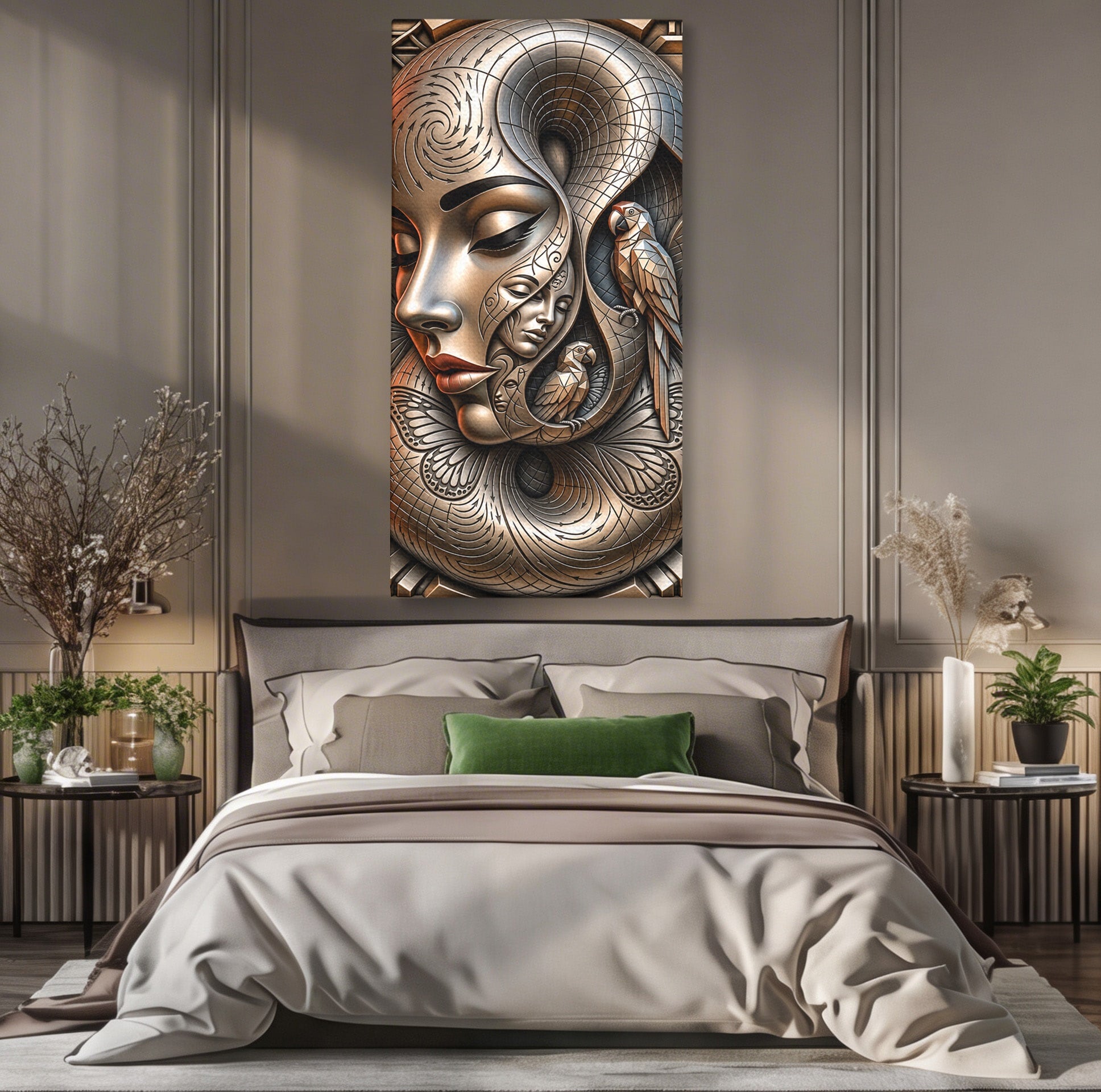 Tablou Canvas Premium LuxCanva® U1180, Chipuri Si Papagali, Abstract, Arta, Chipuri, Papagali, Living, Culori Vibrante