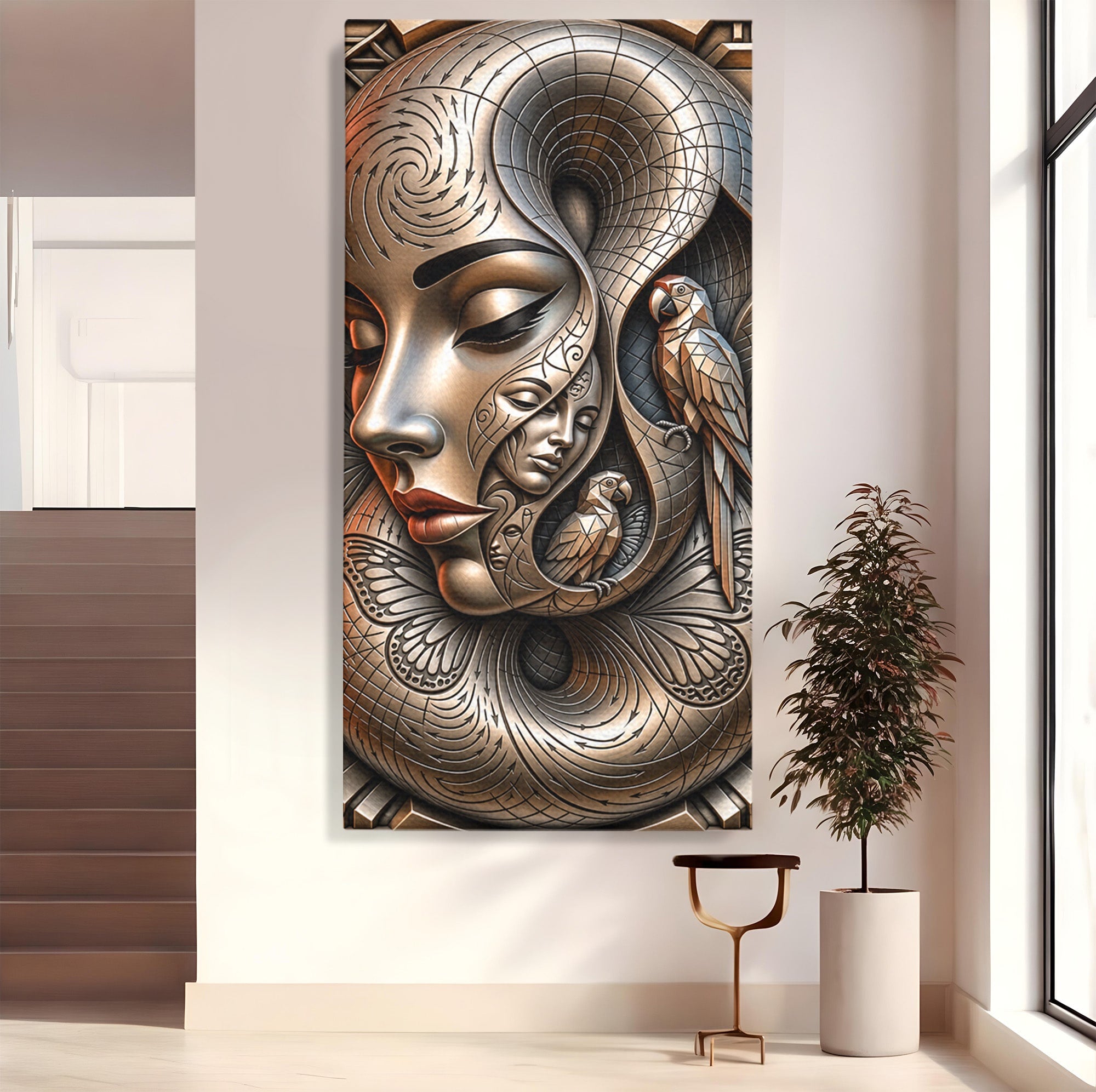 Tablou Canvas Premium LuxCanva® U1180, Chipuri Si Papagali, Abstract, Arta, Chipuri, Papagali, Living, Culori Vibrante