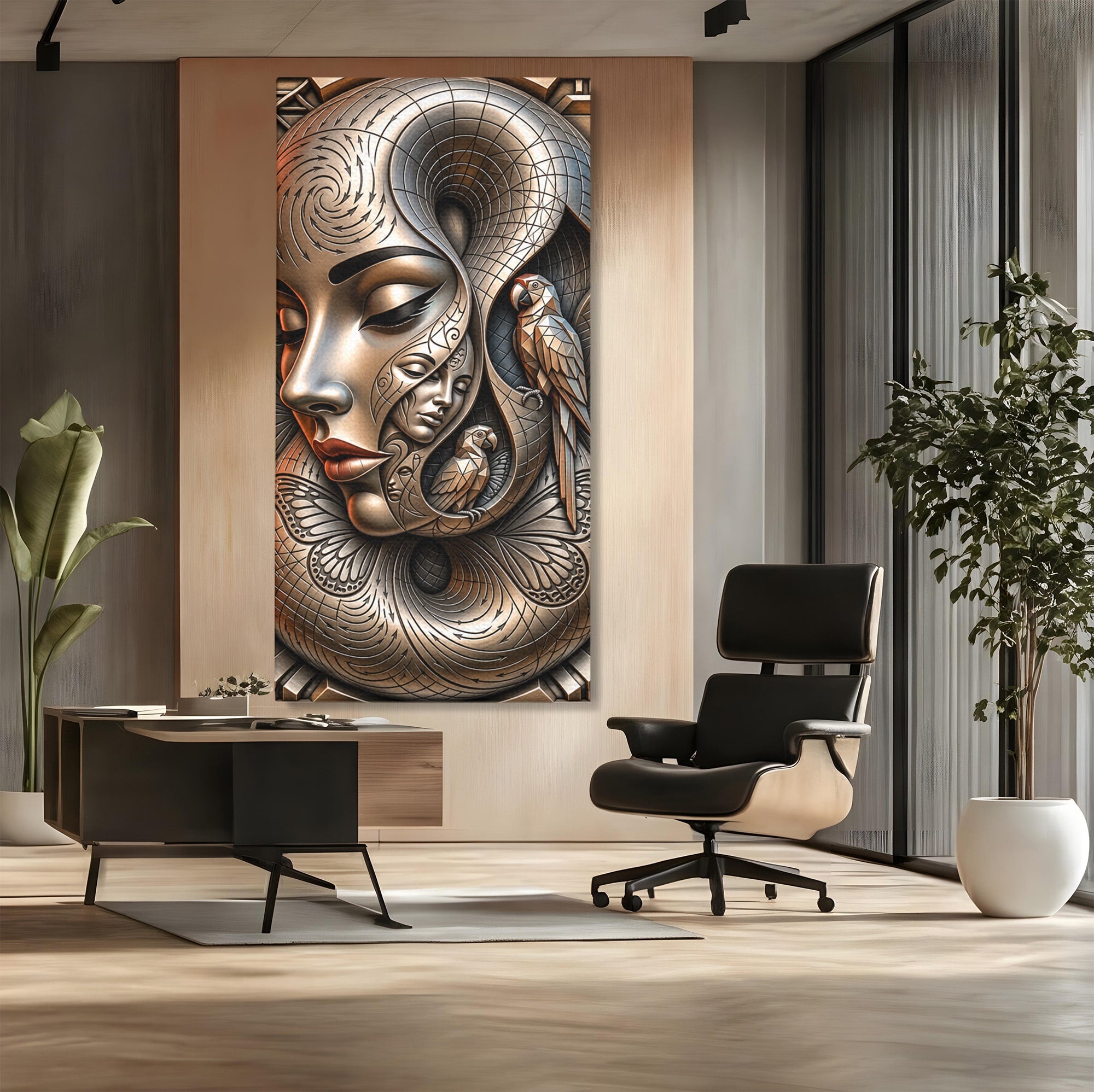 Tablou Canvas Premium LuxCanva® U1180, Chipuri Si Papagali, Abstract, Arta, Chipuri, Papagali, Living, Culori Vibrante