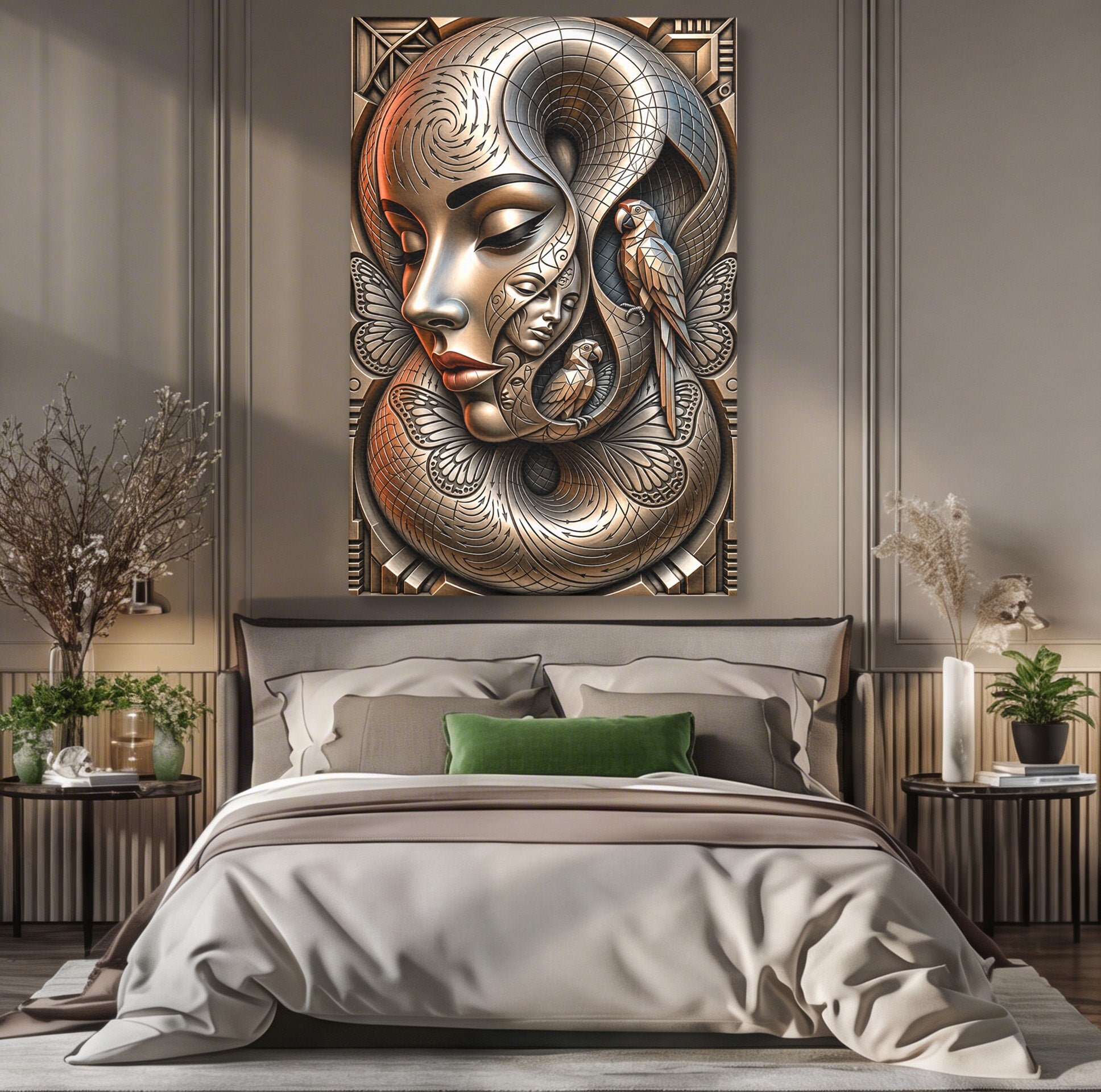 Tablou Canvas Premium LuxCanva® U1180, Chipuri Si Papagali, Abstract, Arta, Chipuri, Papagali, Living, Culori Vibrante