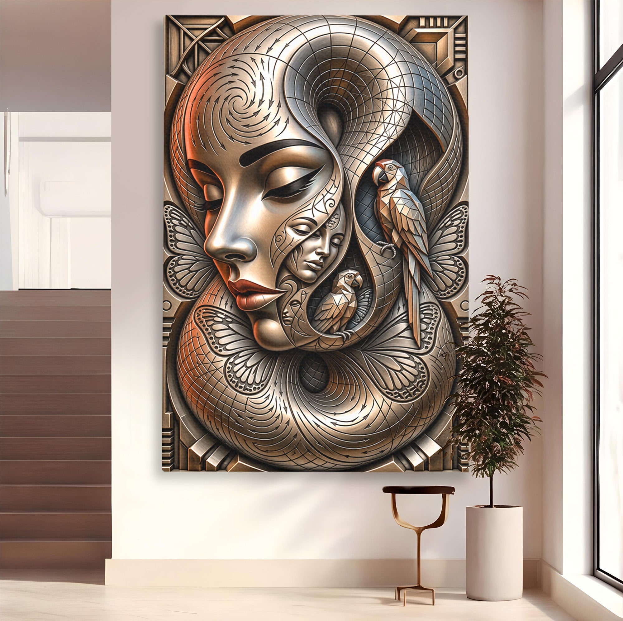 Tablou Canvas Premium LuxCanva® U1180, Chipuri Si Papagali, Abstract, Arta, Chipuri, Papagali, Living, Culori Vibrante