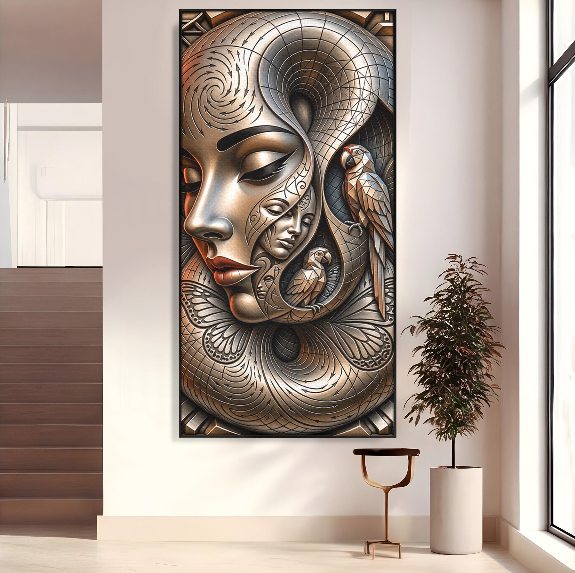 Tablou Canvas Premium LuxCanva® U1180, Chipuri Si Papagali, Abstract, Arta, Chipuri, Papagali, Living, Culori Vibrante