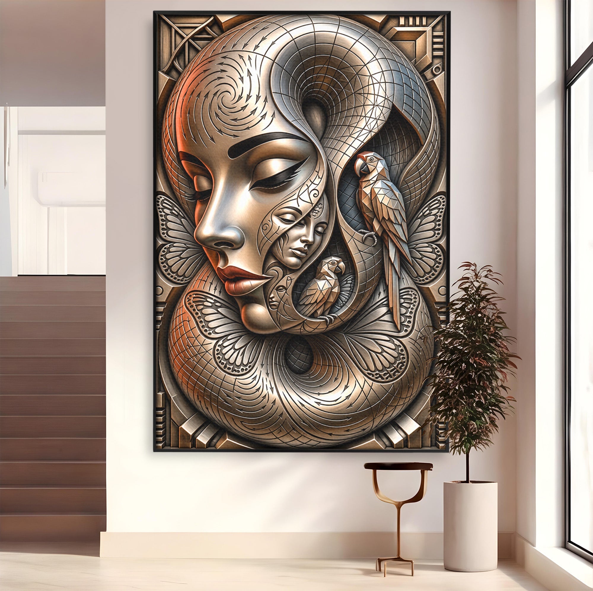 Tablou Canvas Premium LuxCanva® U1180, Chipuri Si Papagali, Abstract, Arta, Chipuri, Papagali, Living, Culori Vibrante