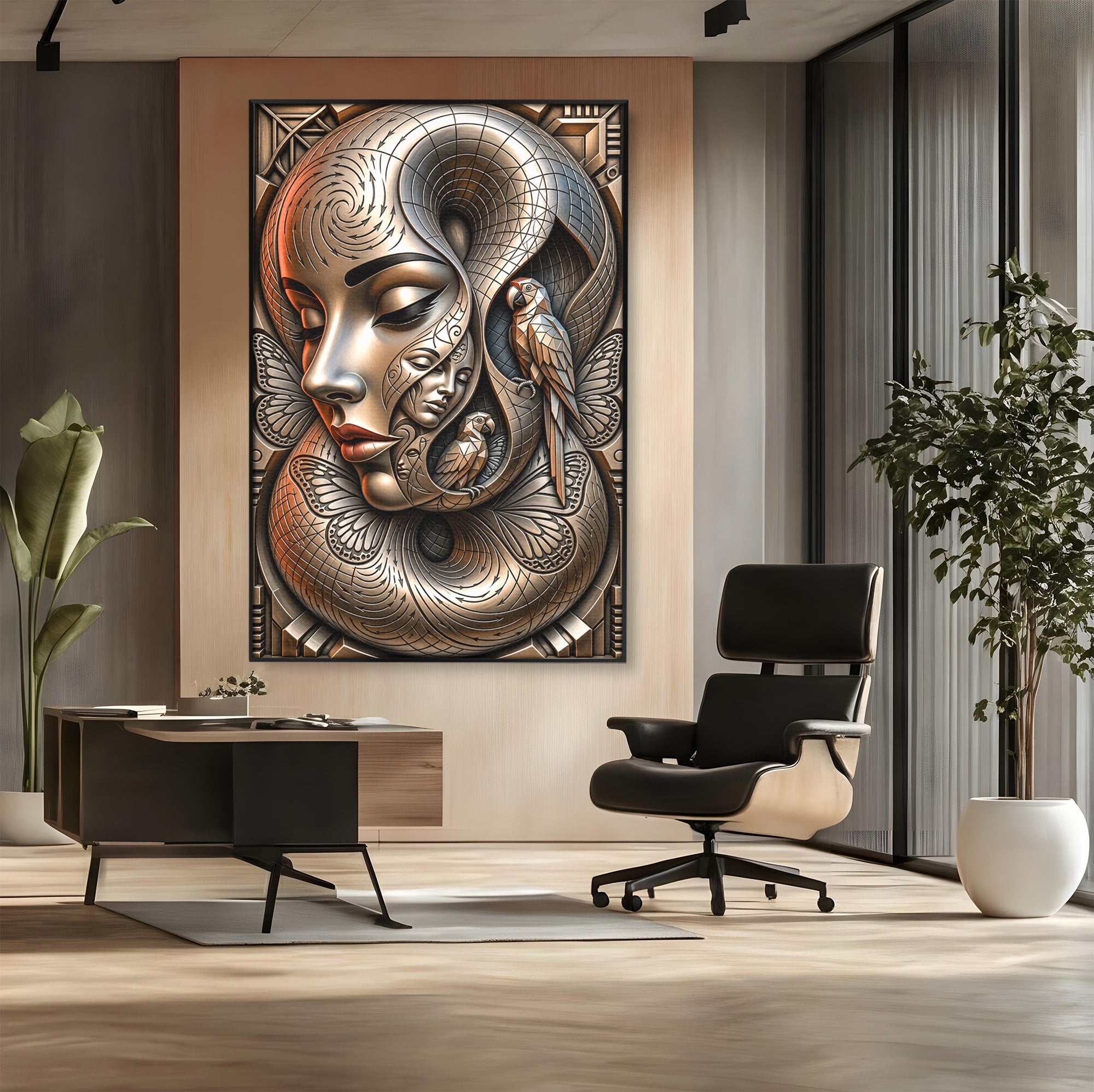 Tablou Canvas Premium LuxCanva® U1180, Chipuri Si Papagali, Abstract, Arta, Chipuri, Papagali, Living, Culori Vibrante