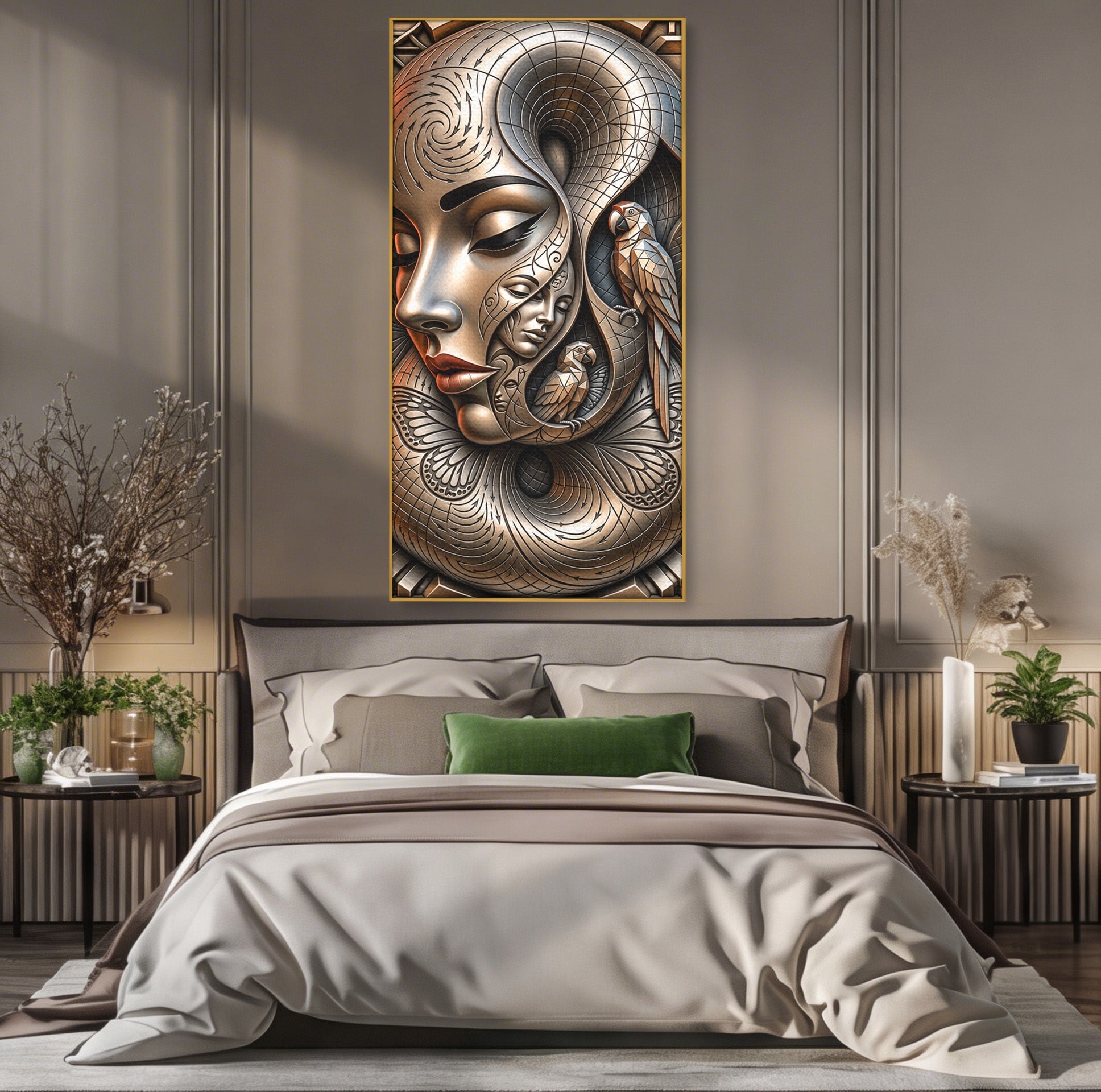 Tablou Canvas Premium LuxCanva® U1180, Chipuri Si Papagali, Abstract, Arta, Chipuri, Papagali, Living, Culori Vibrante
