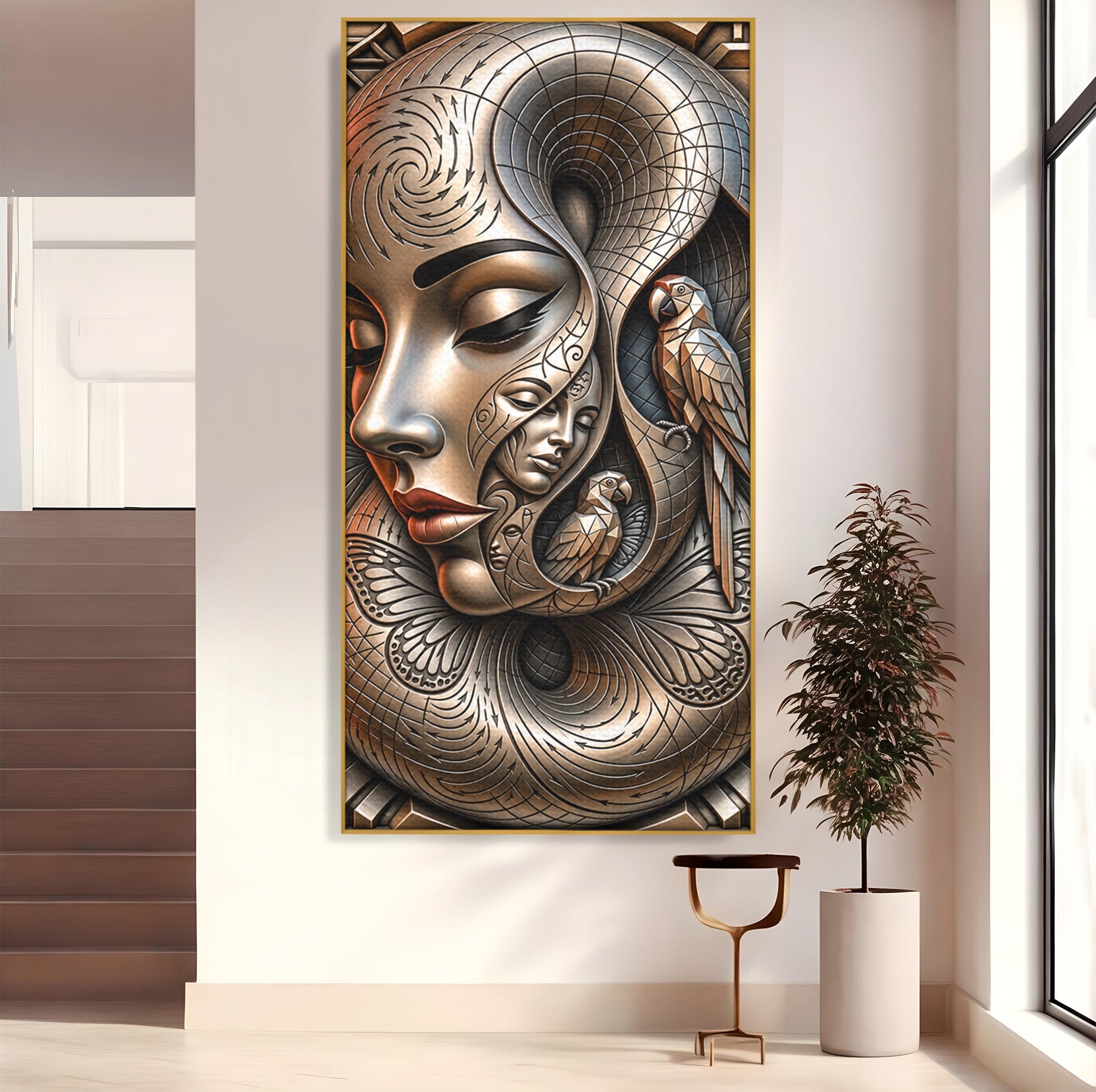 Tablou Canvas Premium LuxCanva® U1180, Chipuri Si Papagali, Abstract, Arta, Chipuri, Papagali, Living, Culori Vibrante