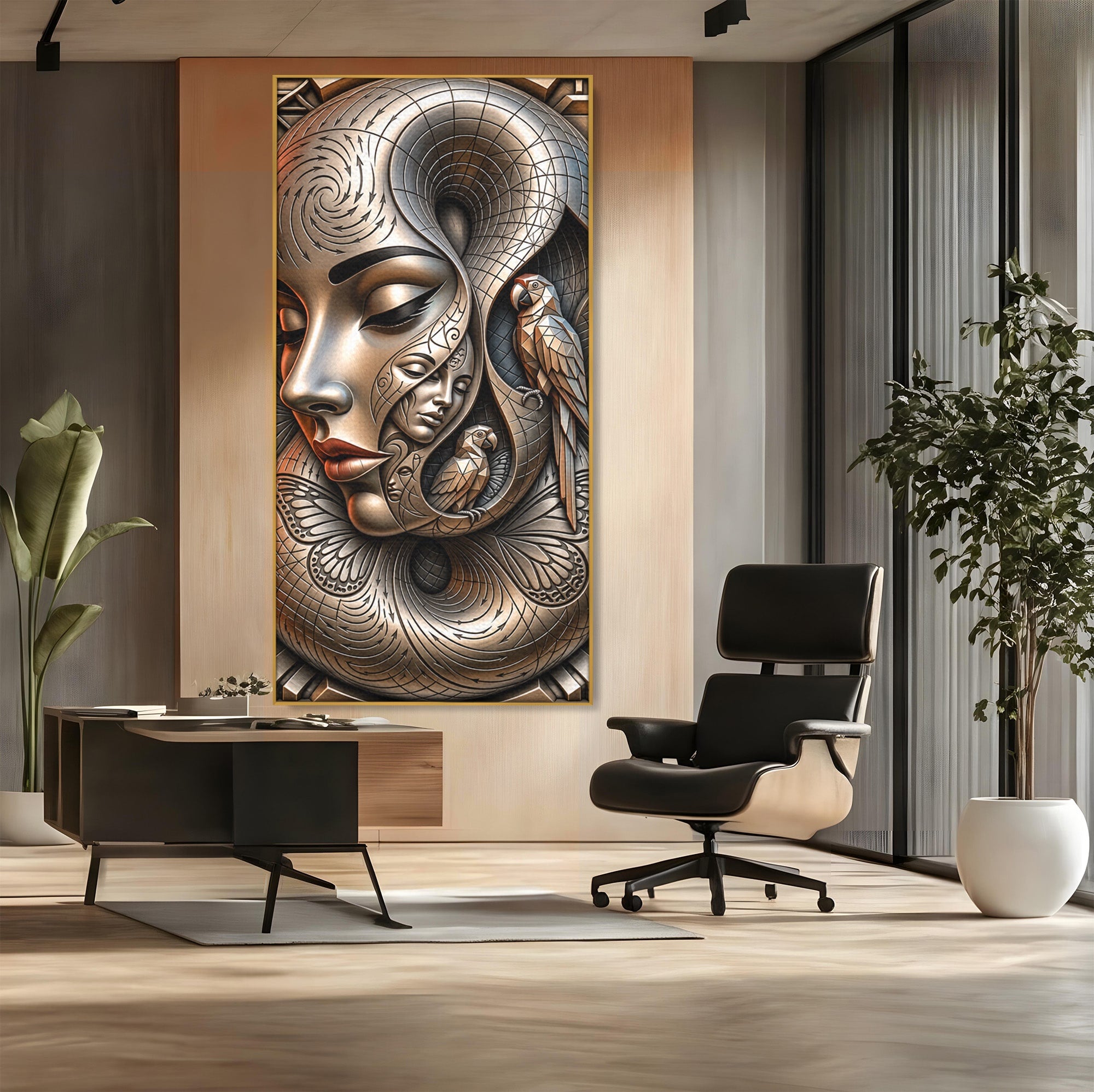 Tablou Canvas Premium LuxCanva® U1180, Chipuri Si Papagali, Abstract, Arta, Chipuri, Papagali, Living, Culori Vibrante