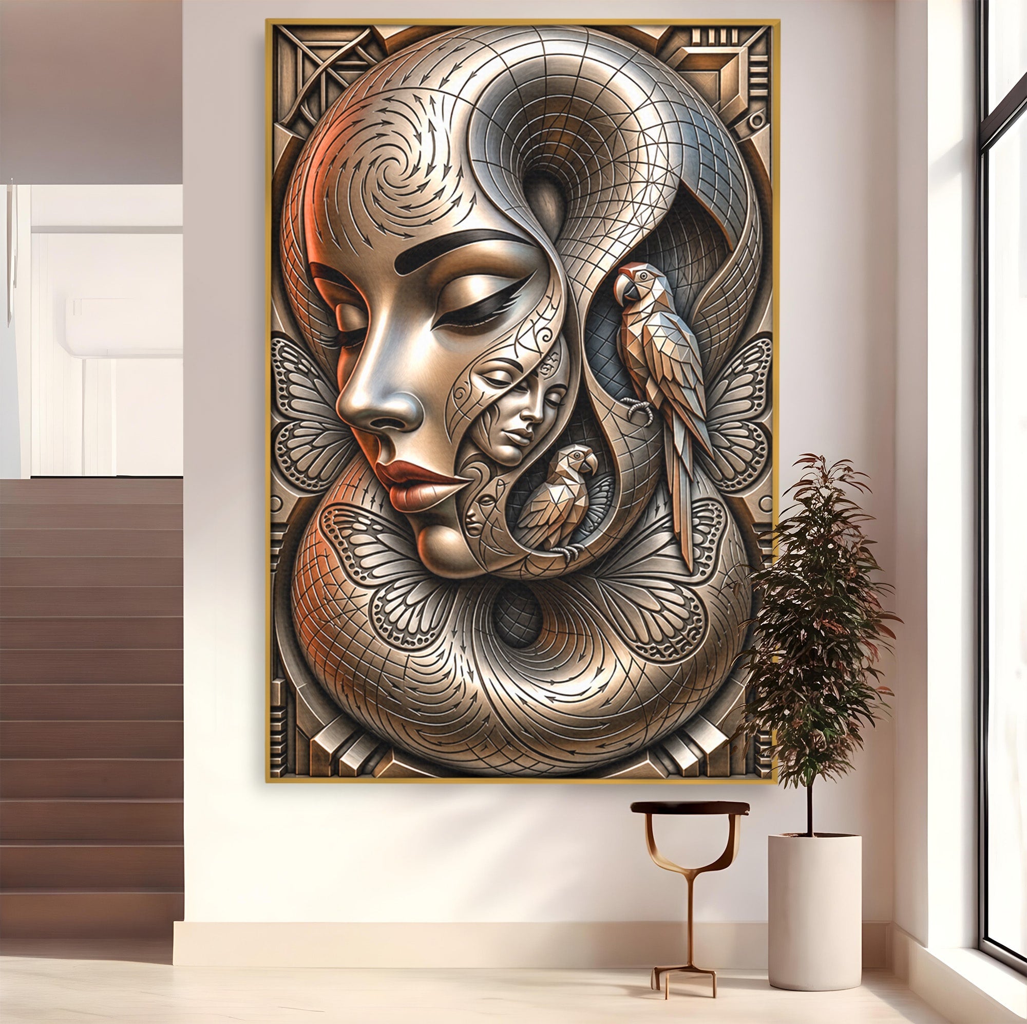 Tablou Canvas Premium LuxCanva® U1180, Chipuri Si Papagali, Abstract, Arta, Chipuri, Papagali, Living, Culori Vibrante