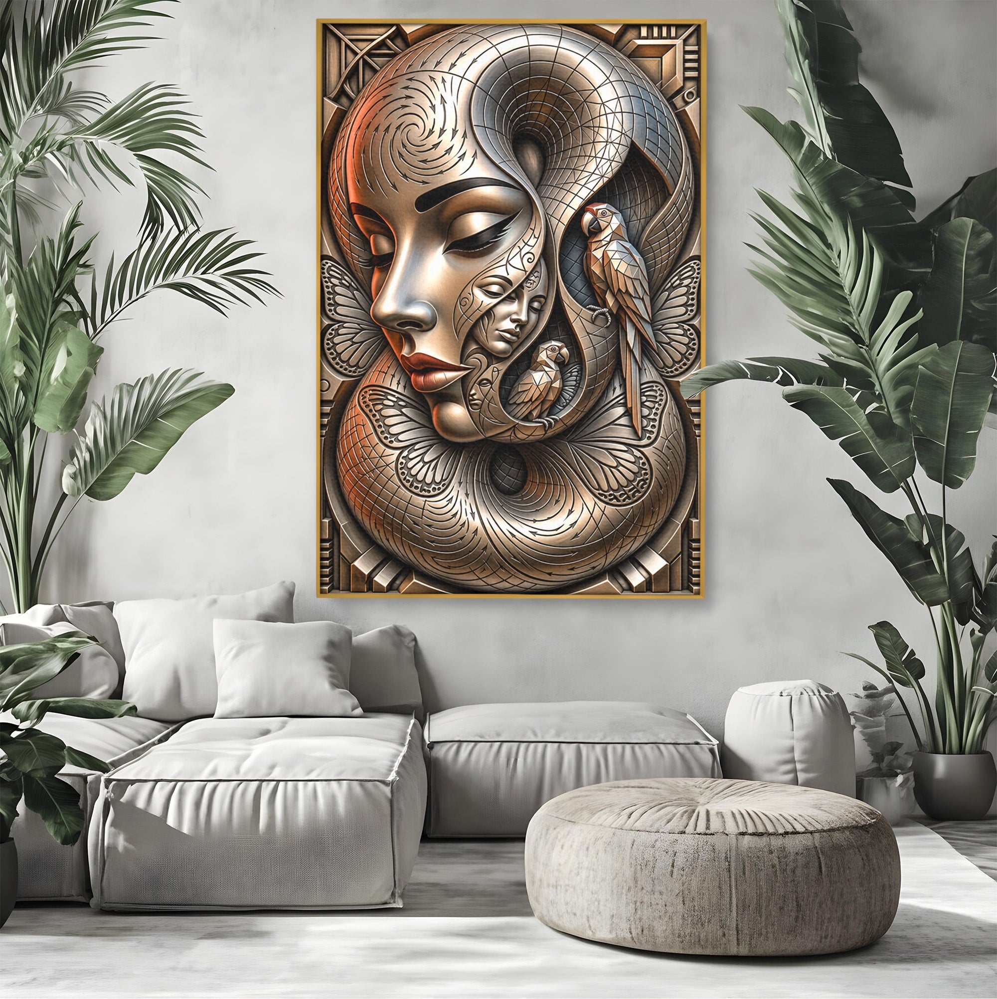 Tablou Canvas Premium LuxCanva® U1180, Chipuri Si Papagali, Abstract, Arta, Chipuri, Papagali, Living, Culori Vibrante
