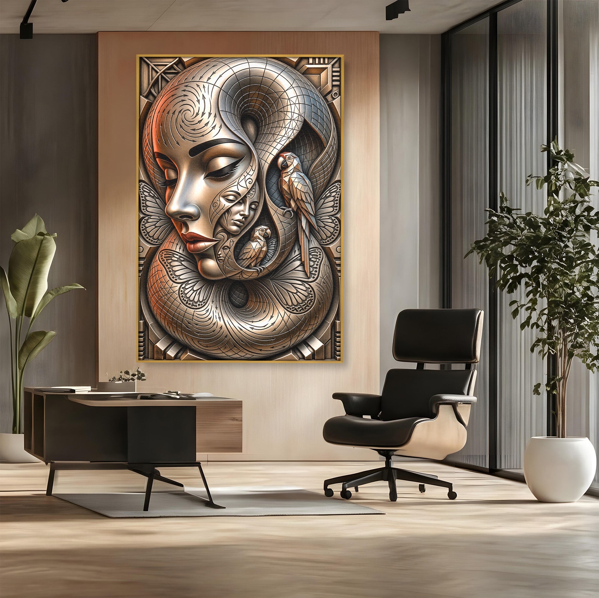 Tablou Canvas Premium LuxCanva® U1180, Chipuri Si Papagali, Abstract, Arta, Chipuri, Papagali, Living, Culori Vibrante