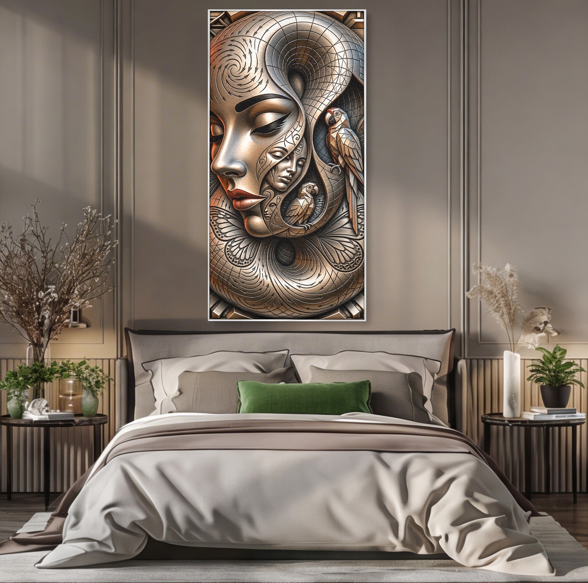 Tablou Canvas Premium LuxCanva® U1180, Chipuri Si Papagali, Abstract, Arta, Chipuri, Papagali, Living, Culori Vibrante