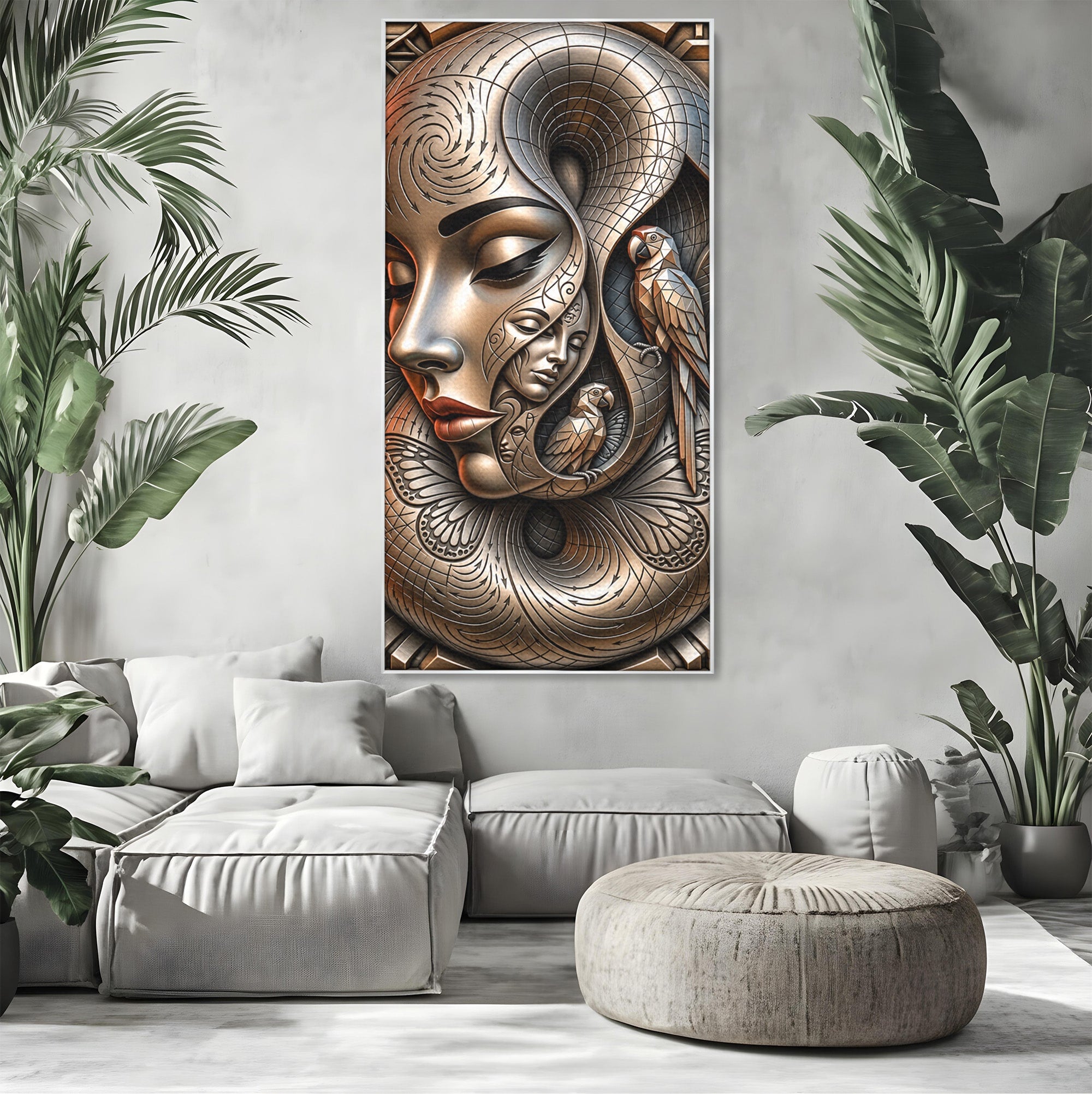 Tablou Canvas Premium LuxCanva® U1180, Chipuri Si Papagali, Abstract, Arta, Chipuri, Papagali, Living, Culori Vibrante