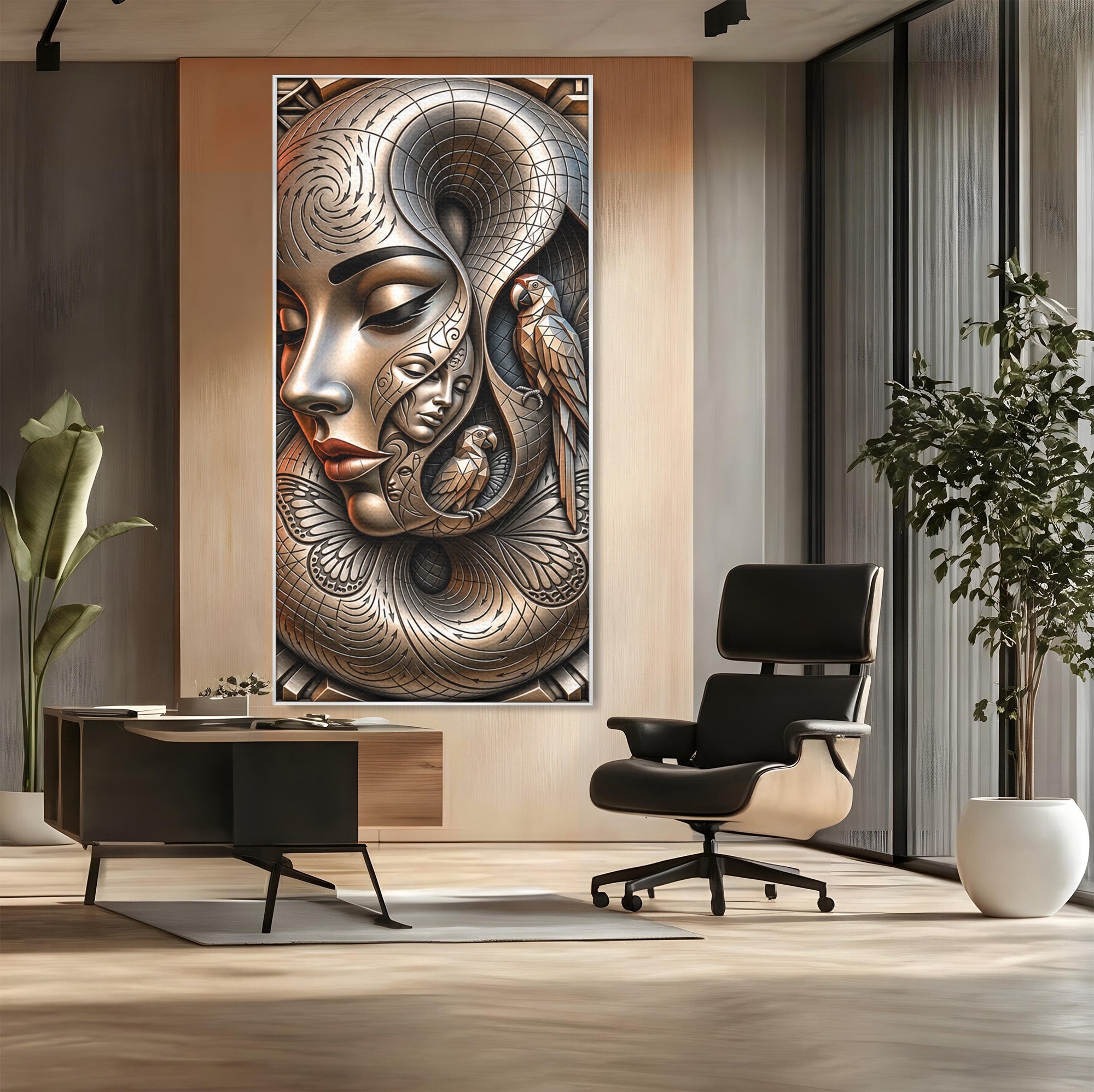 Tablou Canvas Premium LuxCanva® U1180, Chipuri Si Papagali, Abstract, Arta, Chipuri, Papagali, Living, Culori Vibrante