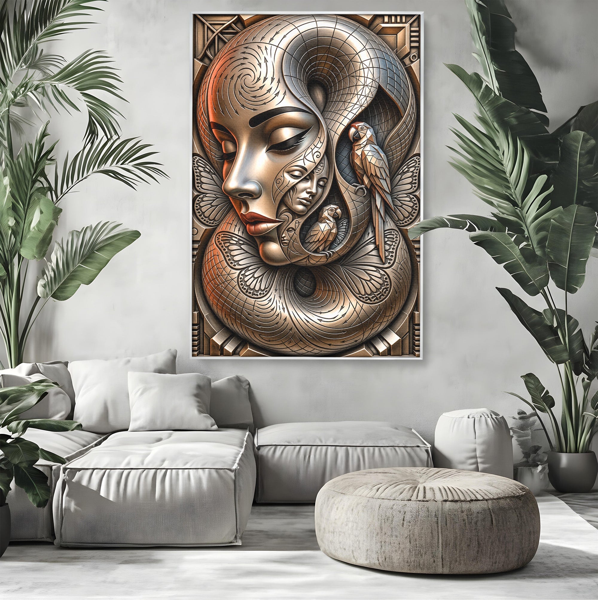 Tablou Canvas Premium LuxCanva® U1180, Chipuri Si Papagali, Abstract, Arta, Chipuri, Papagali, Living, Culori Vibrante