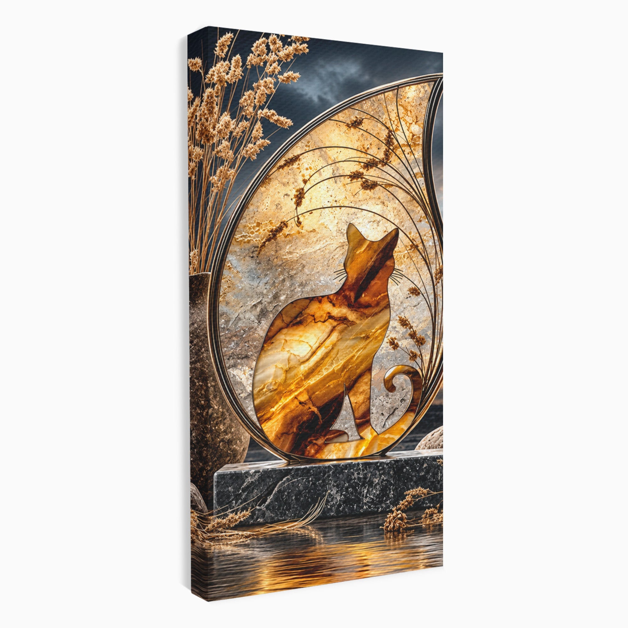 Tablou Canvas Premium LuxCanva® U1182, Silhouette Felina La Apus, Pisica, Arta, Decor, Lux, Dormitor, Culori Vibrante