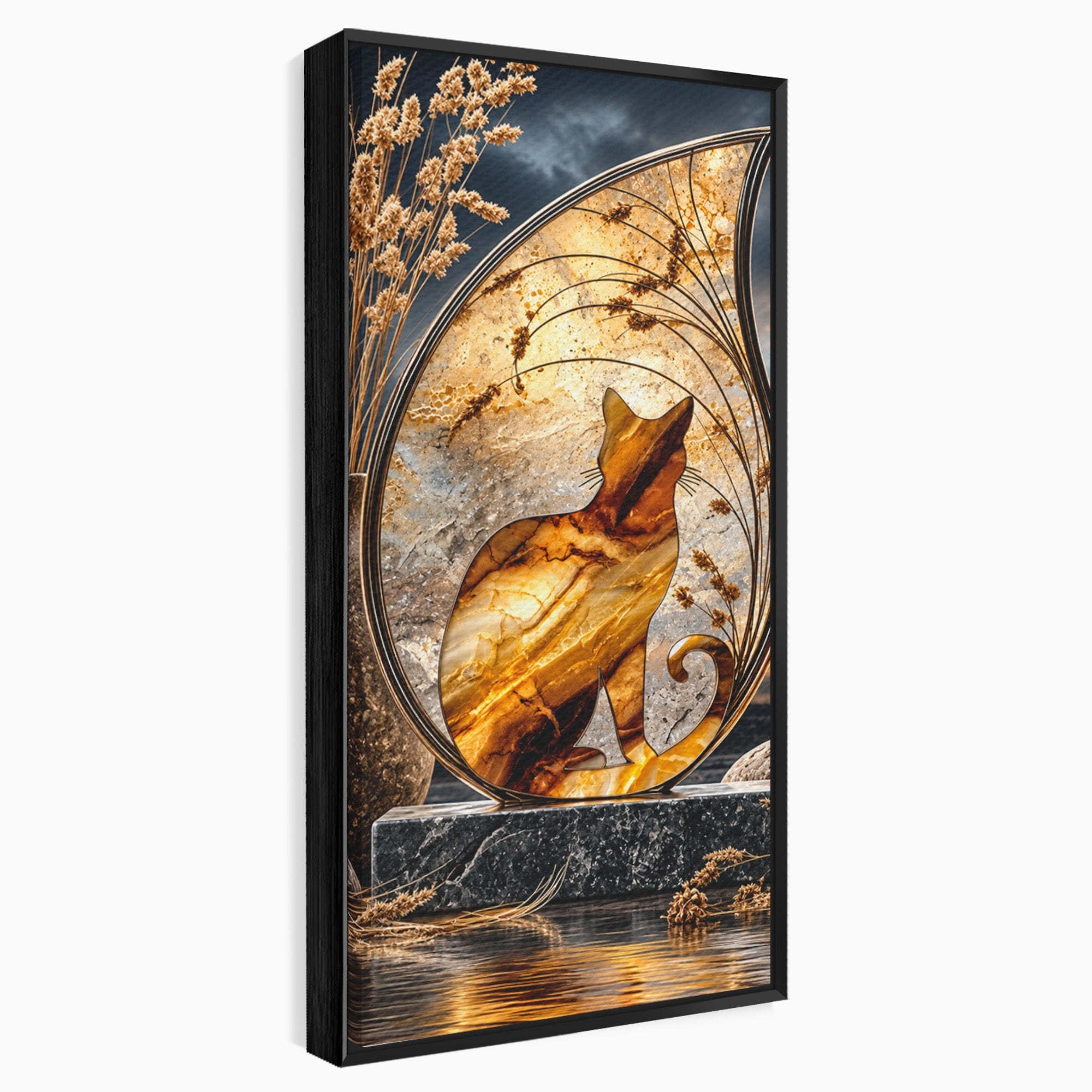 Tablou Canvas Premium LuxCanva® U1182, Silhouette Felina La Apus, Pisica, Arta, Decor, Lux, Dormitor, Culori Vibrante