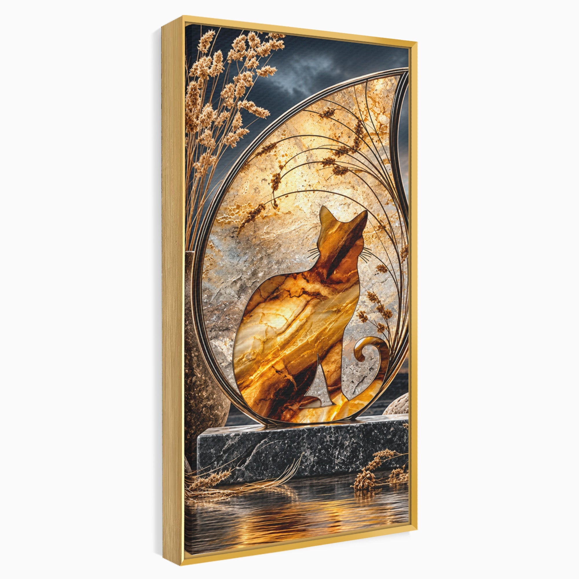 Tablou Canvas Premium LuxCanva® U1182, Silhouette Felina La Apus, Pisica, Arta, Decor, Lux, Dormitor, Culori Vibrante