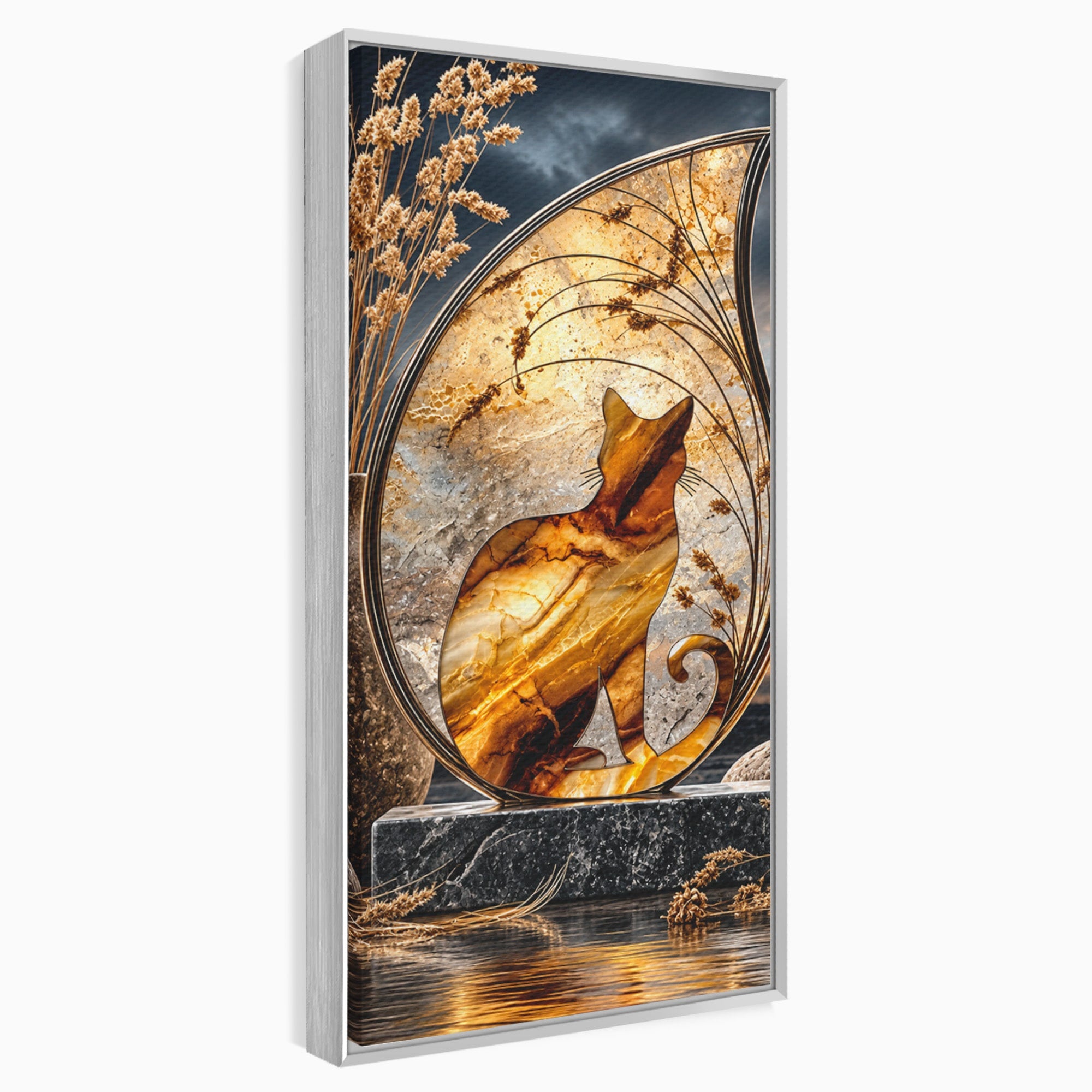 Tablou Canvas Premium LuxCanva® U1182, Silhouette Felina La Apus, Pisica, Arta, Decor, Lux, Dormitor, Culori Vibrante