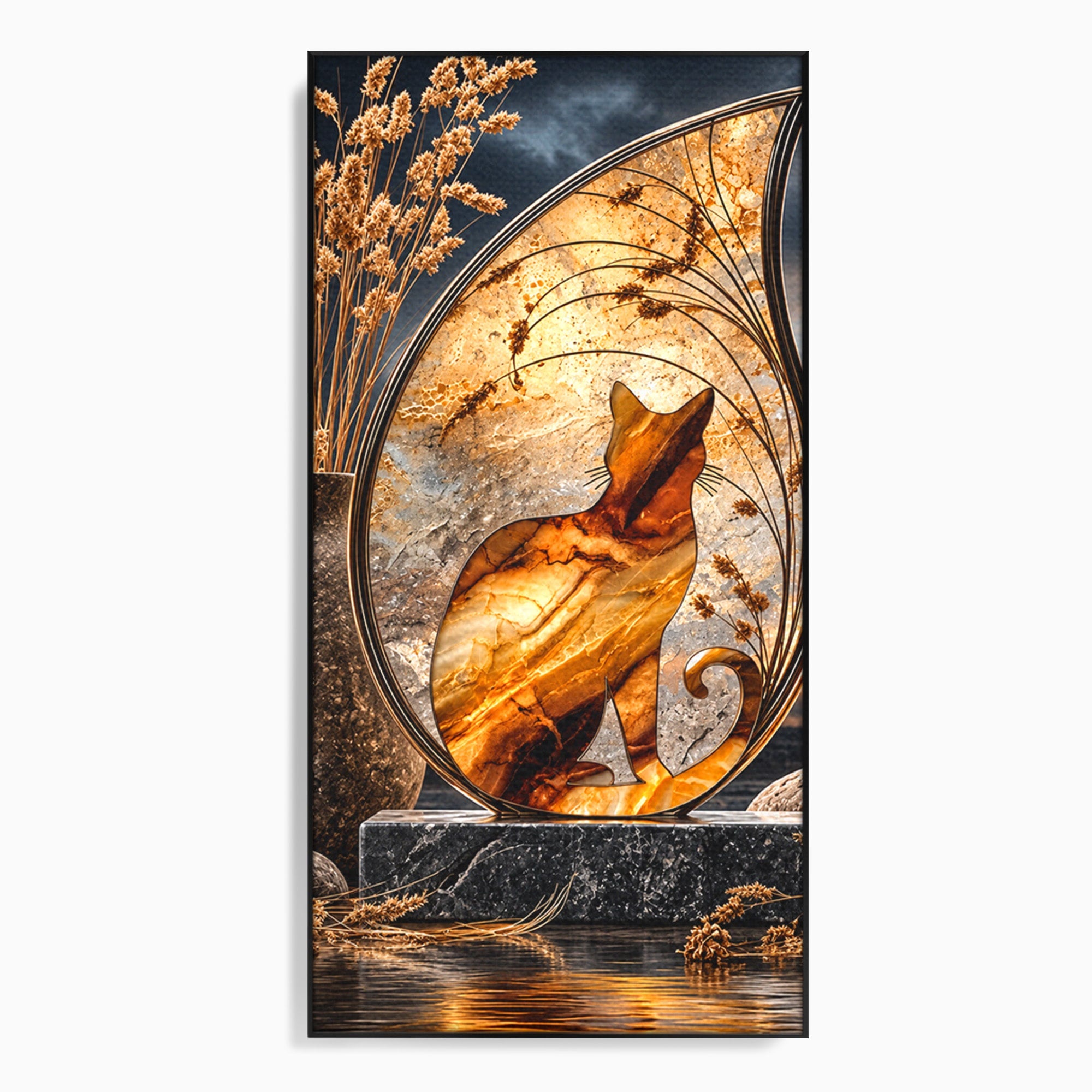Tablou Canvas Premium LuxCanva® U1182, Silhouette Felina La Apus, Pisica, Arta, Decor, Lux, Dormitor, Culori Vibrante