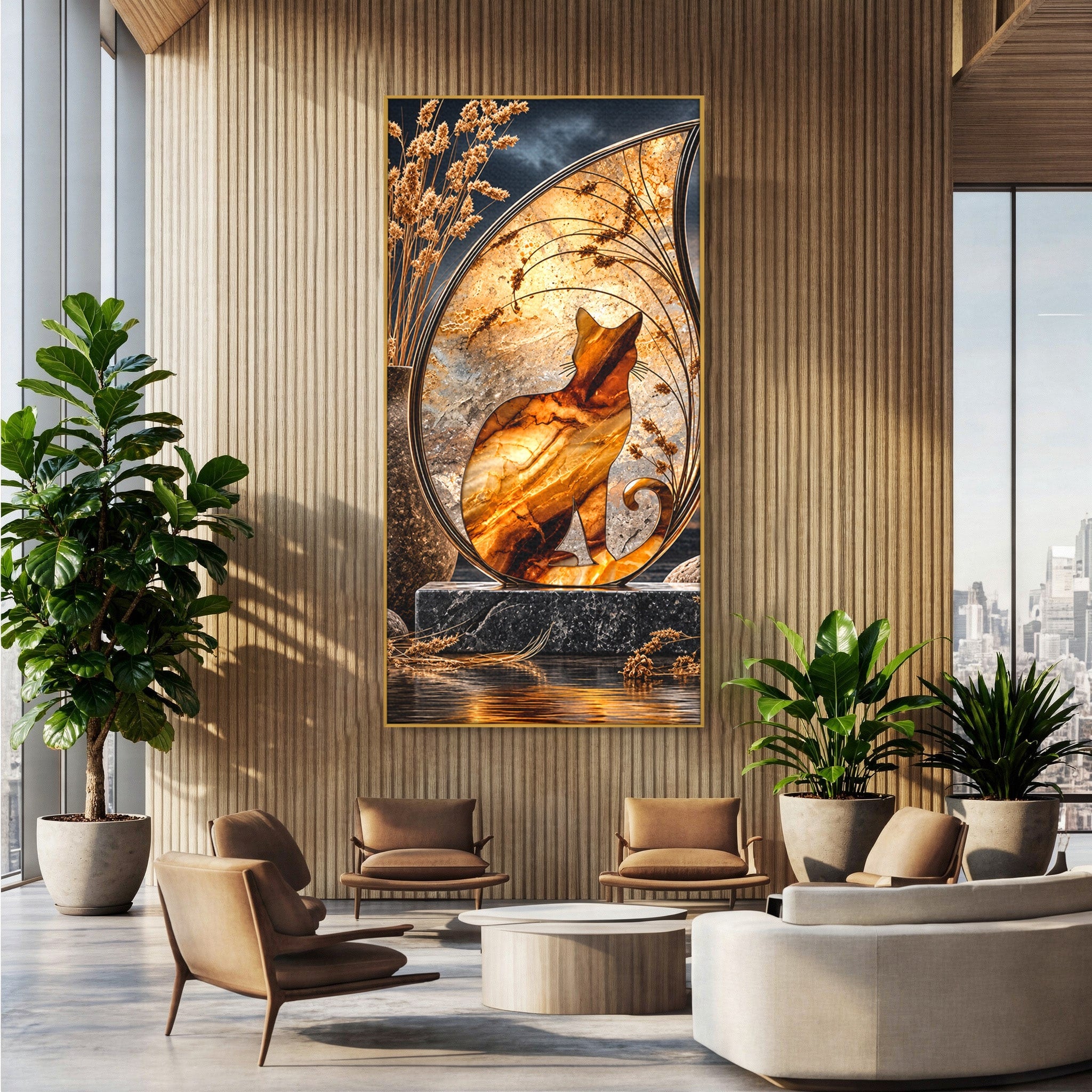 Tablou Canvas Premium LuxCanva® U1182, Silhouette Felina La Apus, Pisica, Arta, Decor, Lux, Dormitor, Culori Vibrante