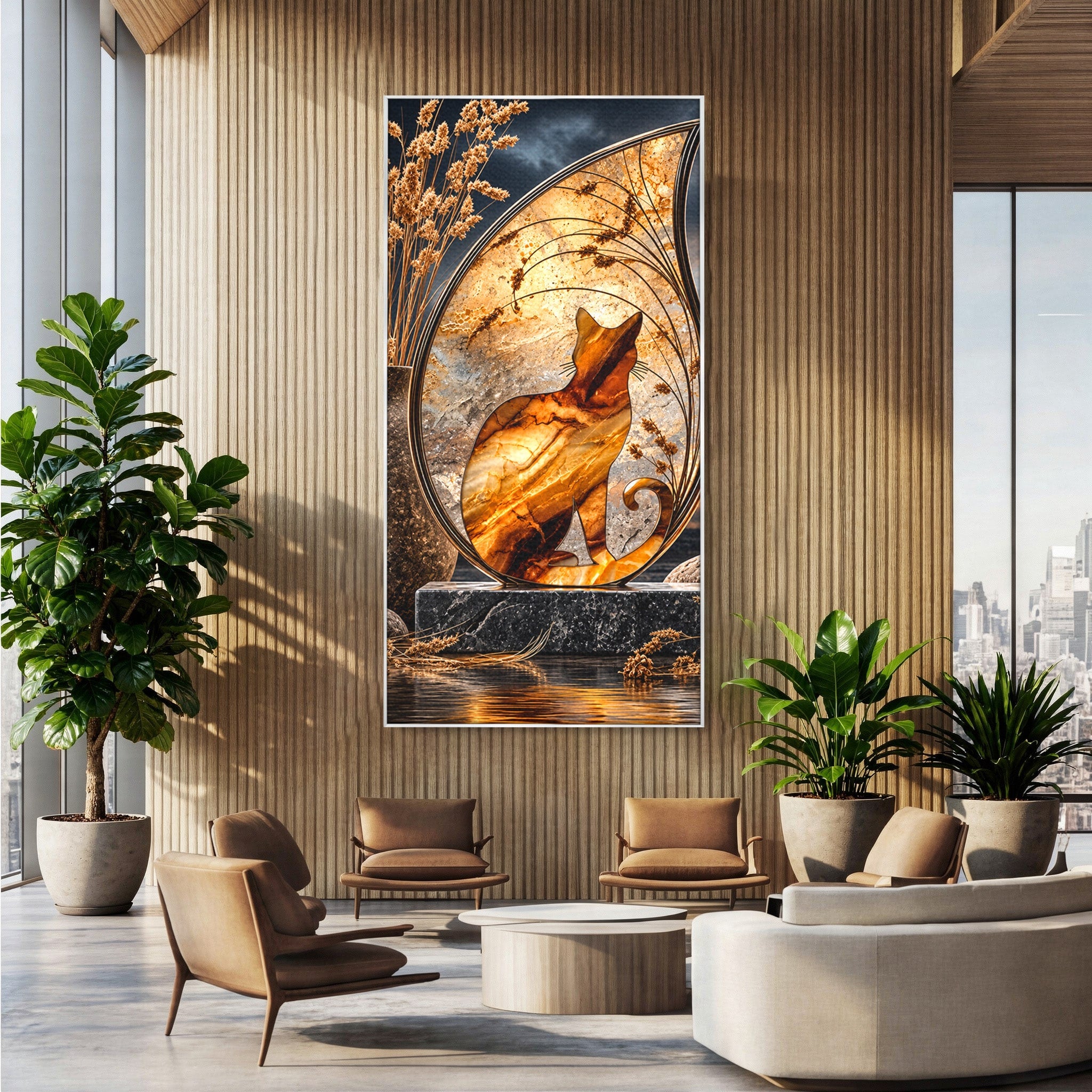 Tablou Canvas Premium LuxCanva® U1182, Silhouette Felina La Apus, Pisica, Arta, Decor, Lux, Dormitor, Culori Vibrante