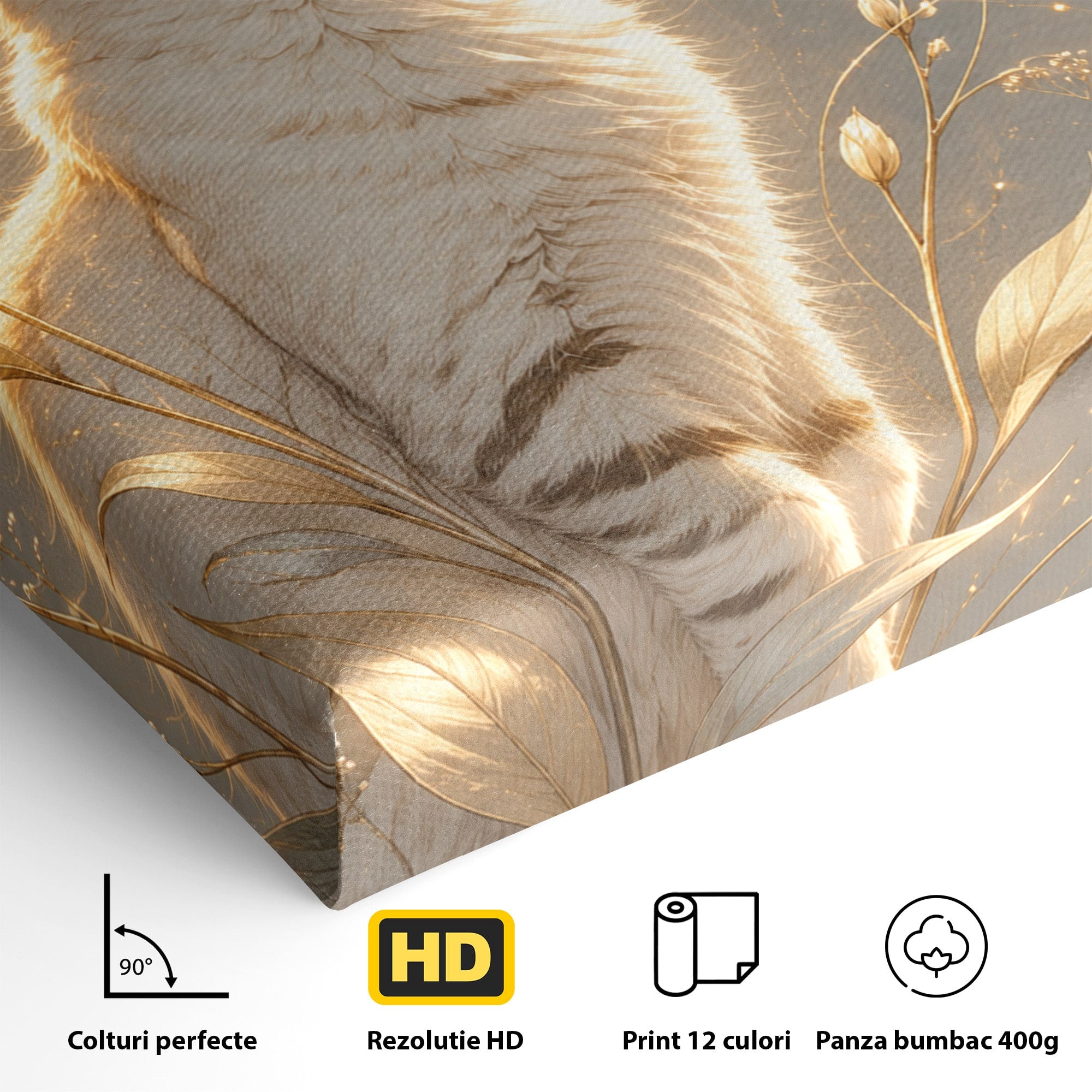 Tablou Canvas Premium LuxCanva® U1183, Pisica Visatoare, Flori, Visare, Eleganta, Pisica, Living, Culori Vibrante