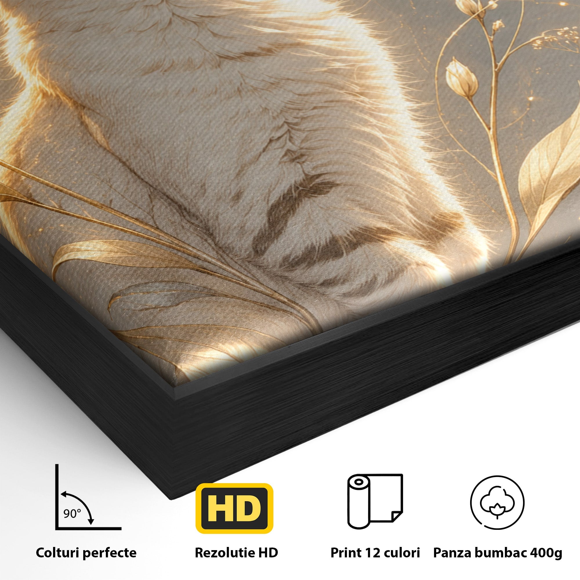 Tablou Canvas Premium LuxCanva® U1183, Pisica Visatoare, Flori, Visare, Eleganta, Pisica, Living, Culori Vibrante