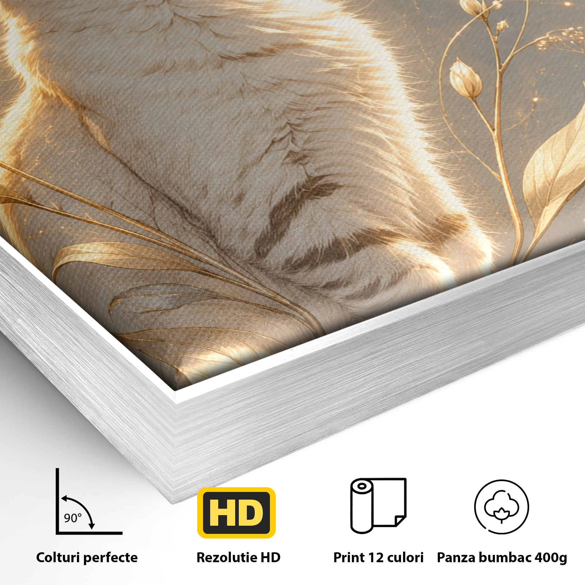 Tablou Canvas Premium LuxCanva® U1183, Pisica Visatoare, Flori, Visare, Eleganta, Pisica, Living, Culori Vibrante