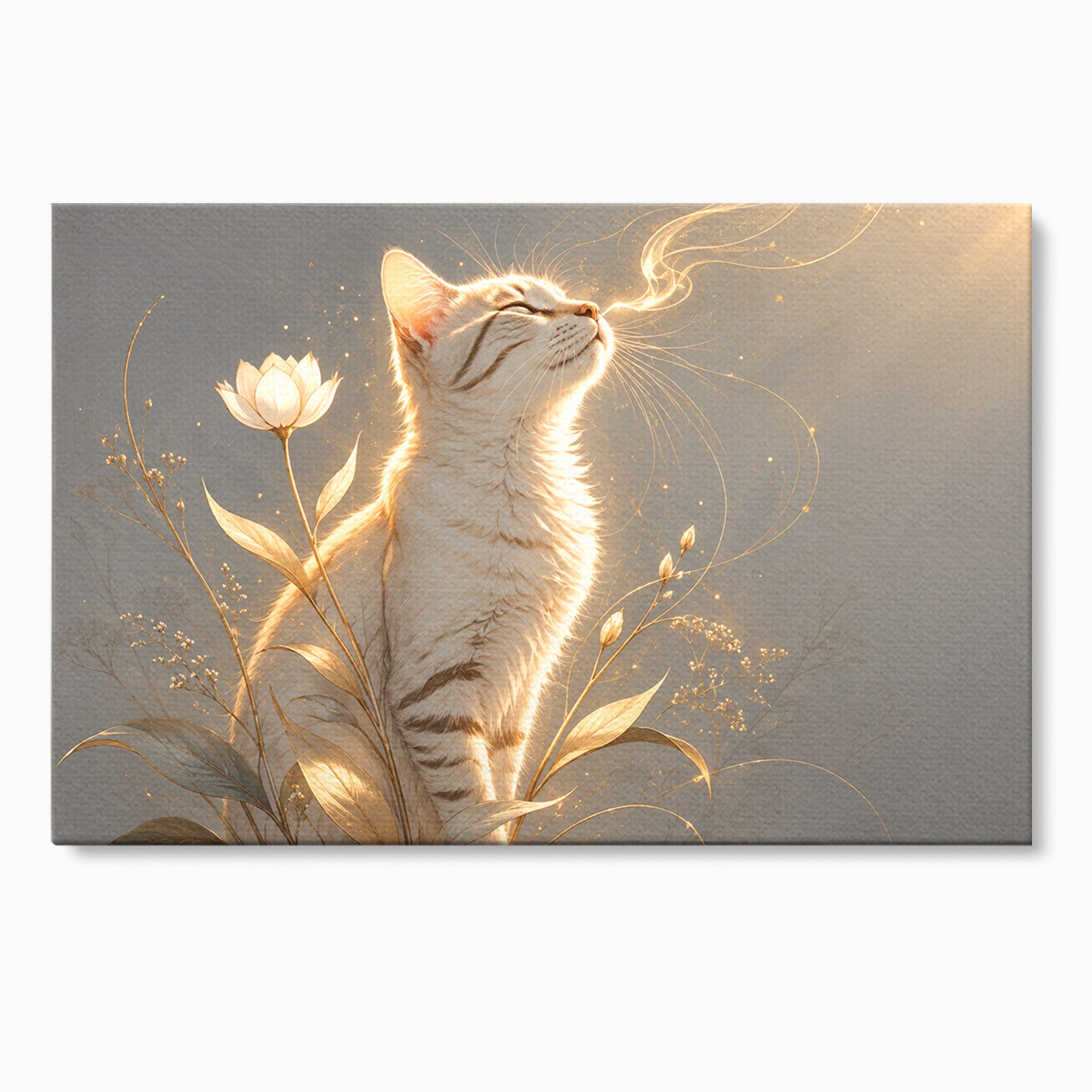 Tablou Canvas Premium LuxCanva® U1183, Pisica Visatoare, Flori, Visare, Eleganta, Pisica, Living, Culori Vibrante