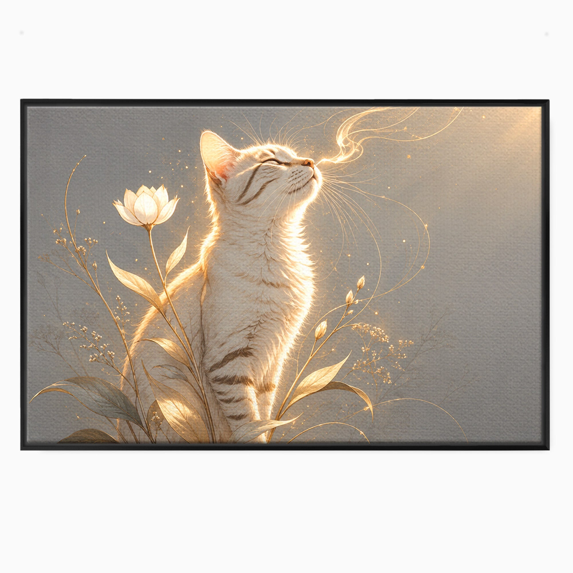 Tablou Canvas Premium LuxCanva® U1183, Pisica Visatoare, Flori, Visare, Eleganta, Pisica, Living, Culori Vibrante