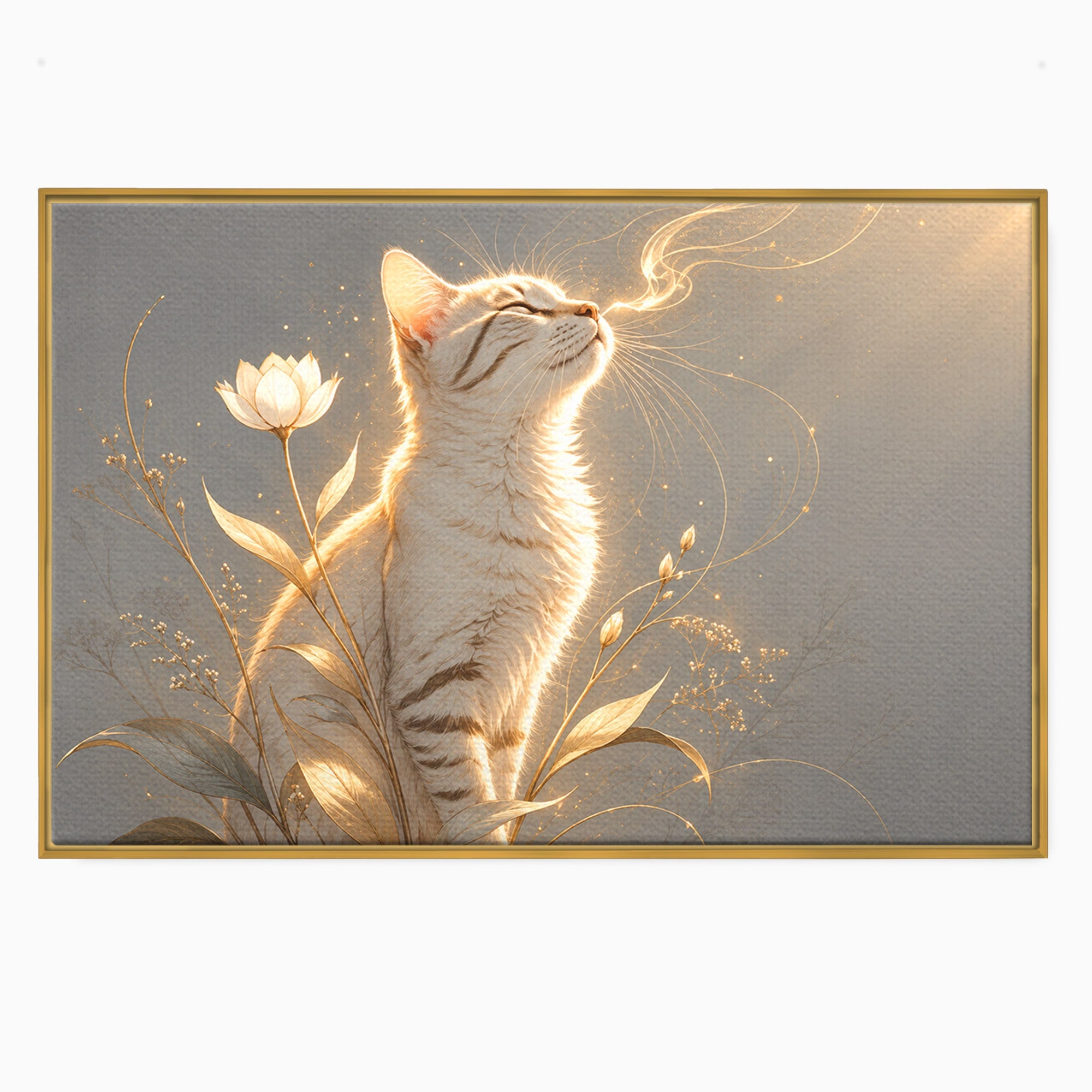 Tablou Canvas Premium LuxCanva® U1183, Pisica Visatoare, Flori, Visare, Eleganta, Pisica, Living, Culori Vibrante