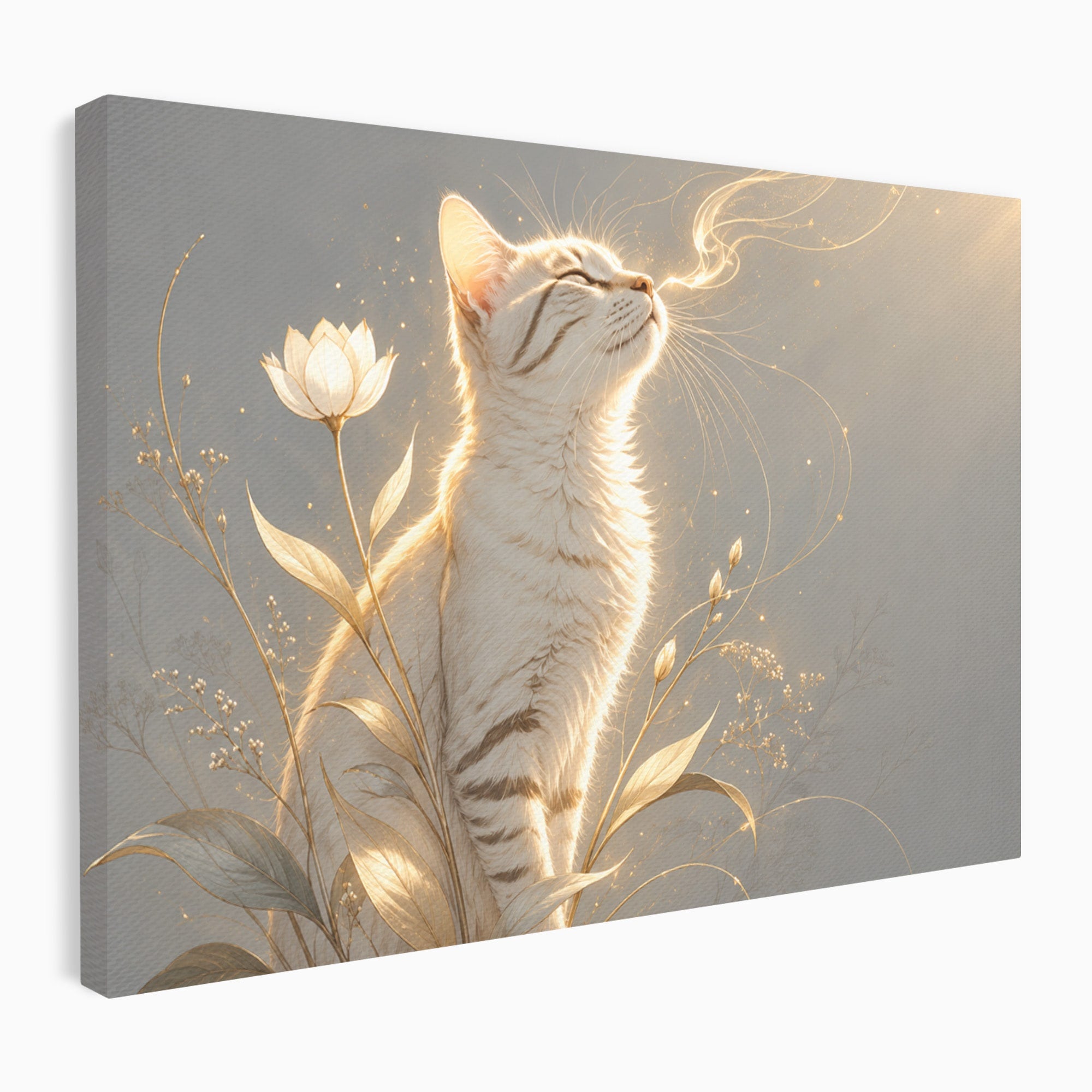 Tablou Canvas Premium LuxCanva® U1183, Pisica Visatoare, Flori, Visare, Eleganta, Pisica, Living, Culori Vibrante