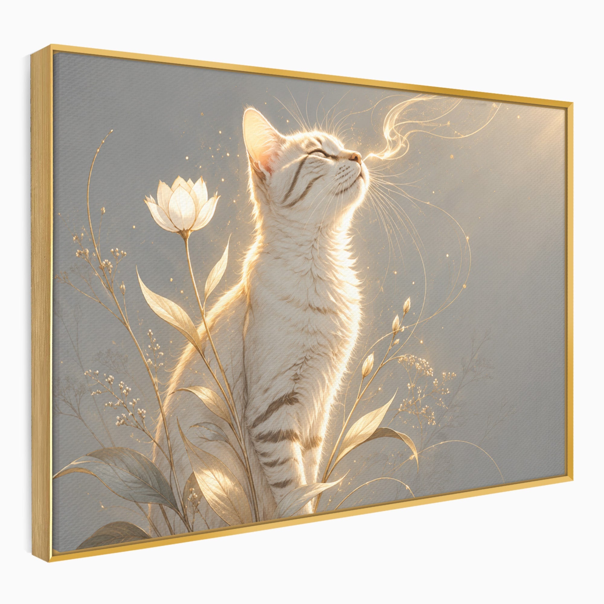 Tablou Canvas Premium LuxCanva® U1183, Pisica Visatoare, Flori, Visare, Eleganta, Pisica, Living, Culori Vibrante